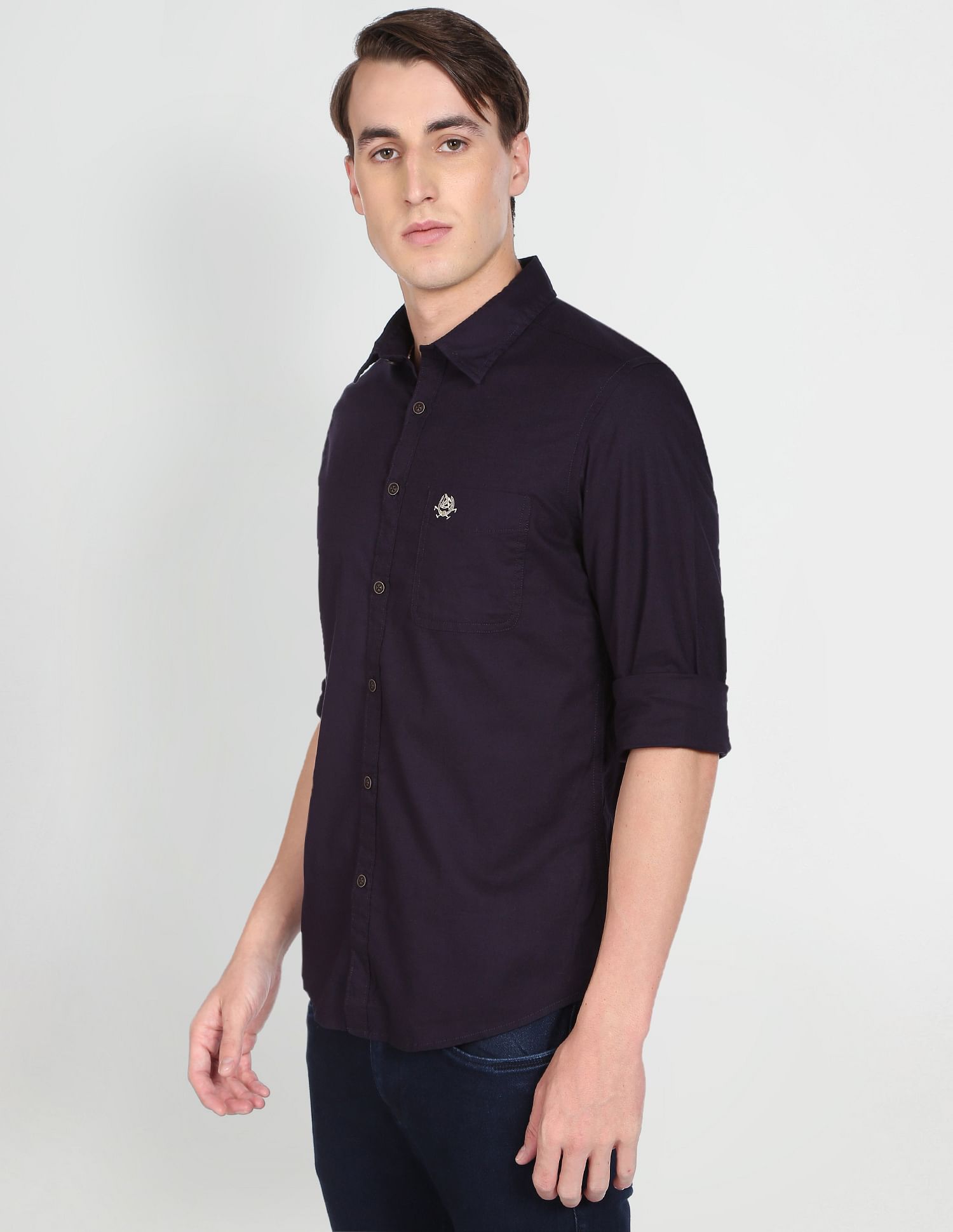 Spread Collar Solid Cotton Casual Shirt Wine - U.S. Polo Assn. India | Large