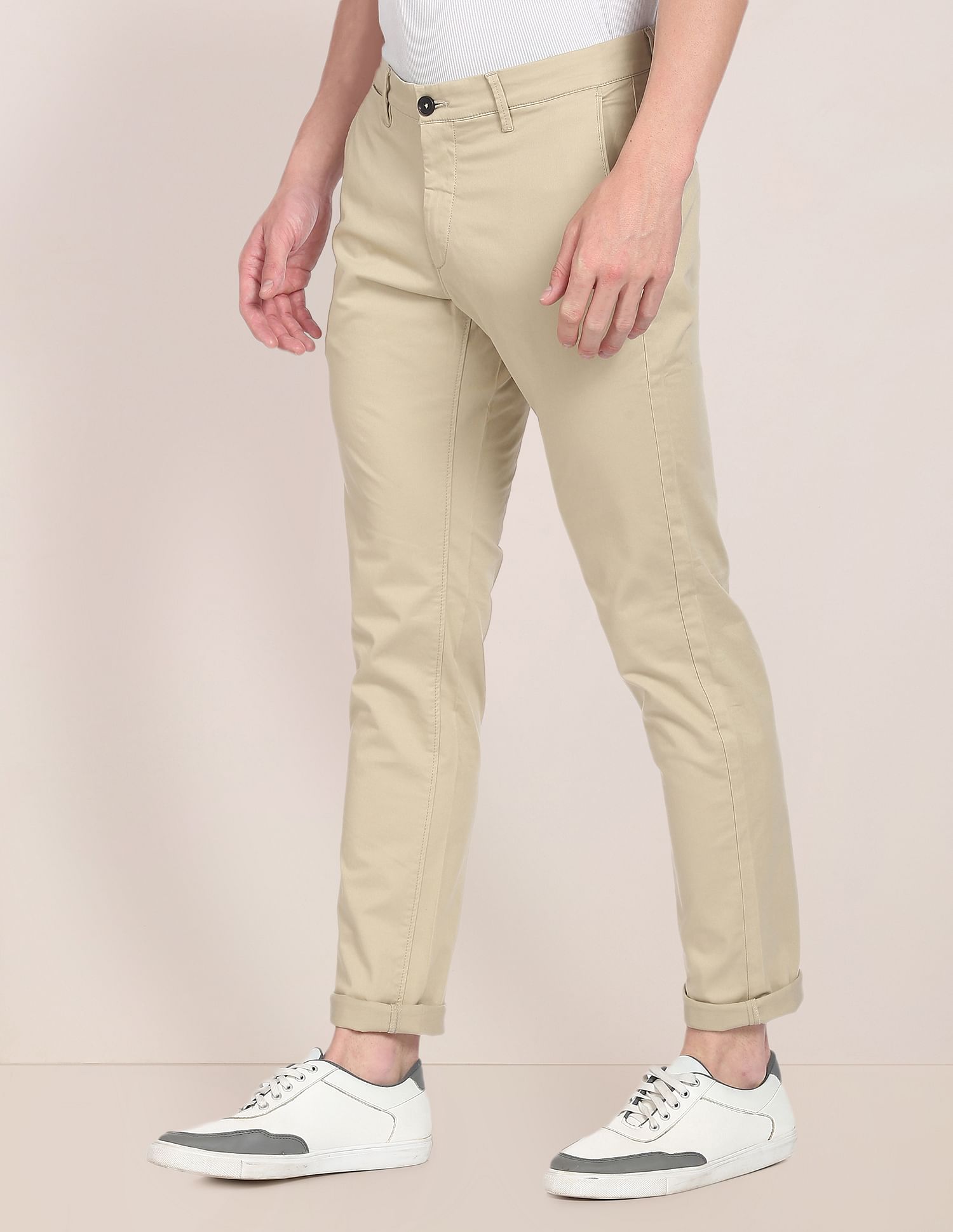 Solid Cotton Stretch Chinos Beige - U.S. POLO ASSN. | Large