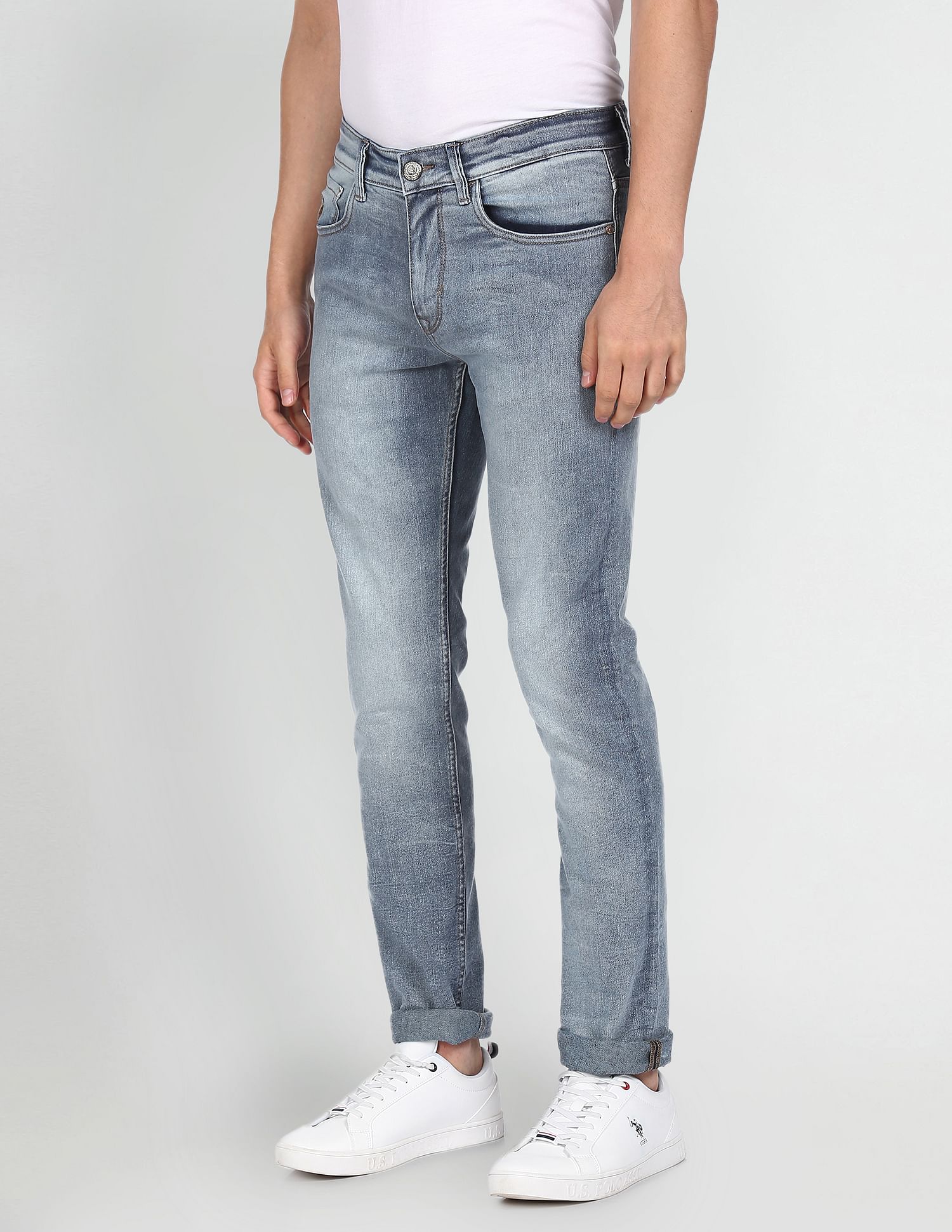 Men Blue Mid Rise Brandon Slim Tapered Fit Jeans Blue - U.S. POLO ASSN. | Large