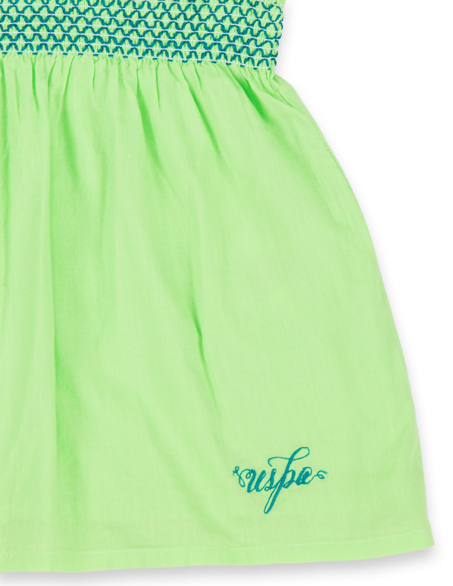 Girls Smocked Waist Cotton Tunic Green - U.S. POLO ASSN. | Large