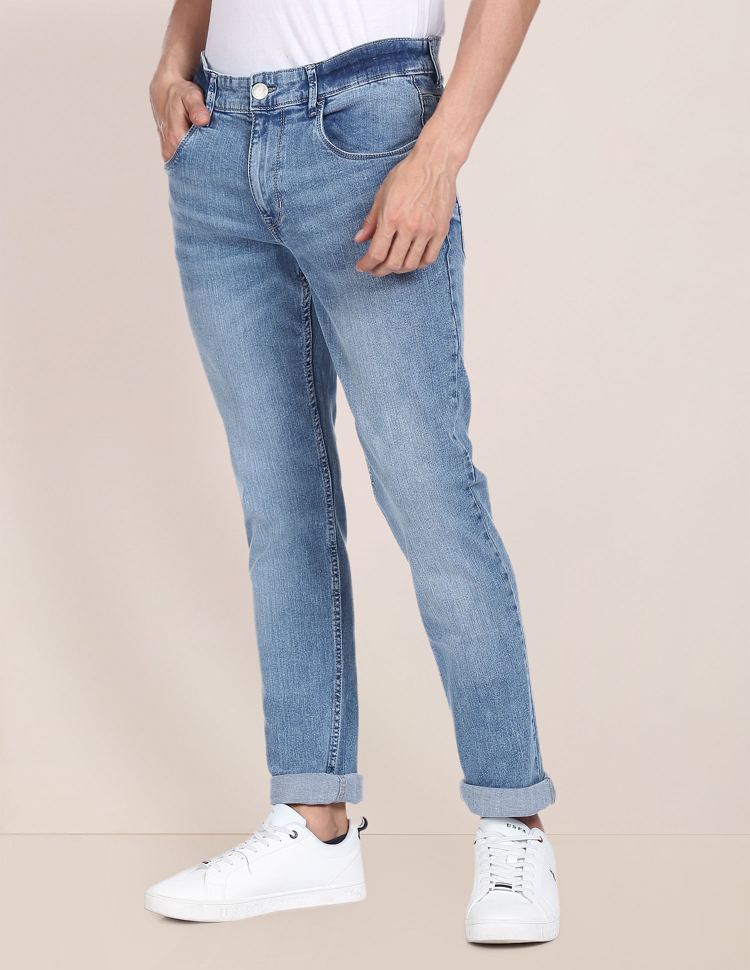 Men Blue Brandon Slim Tapered Fit Stone Wash Jeans Blue - U.S. POLO ASSN. | Large