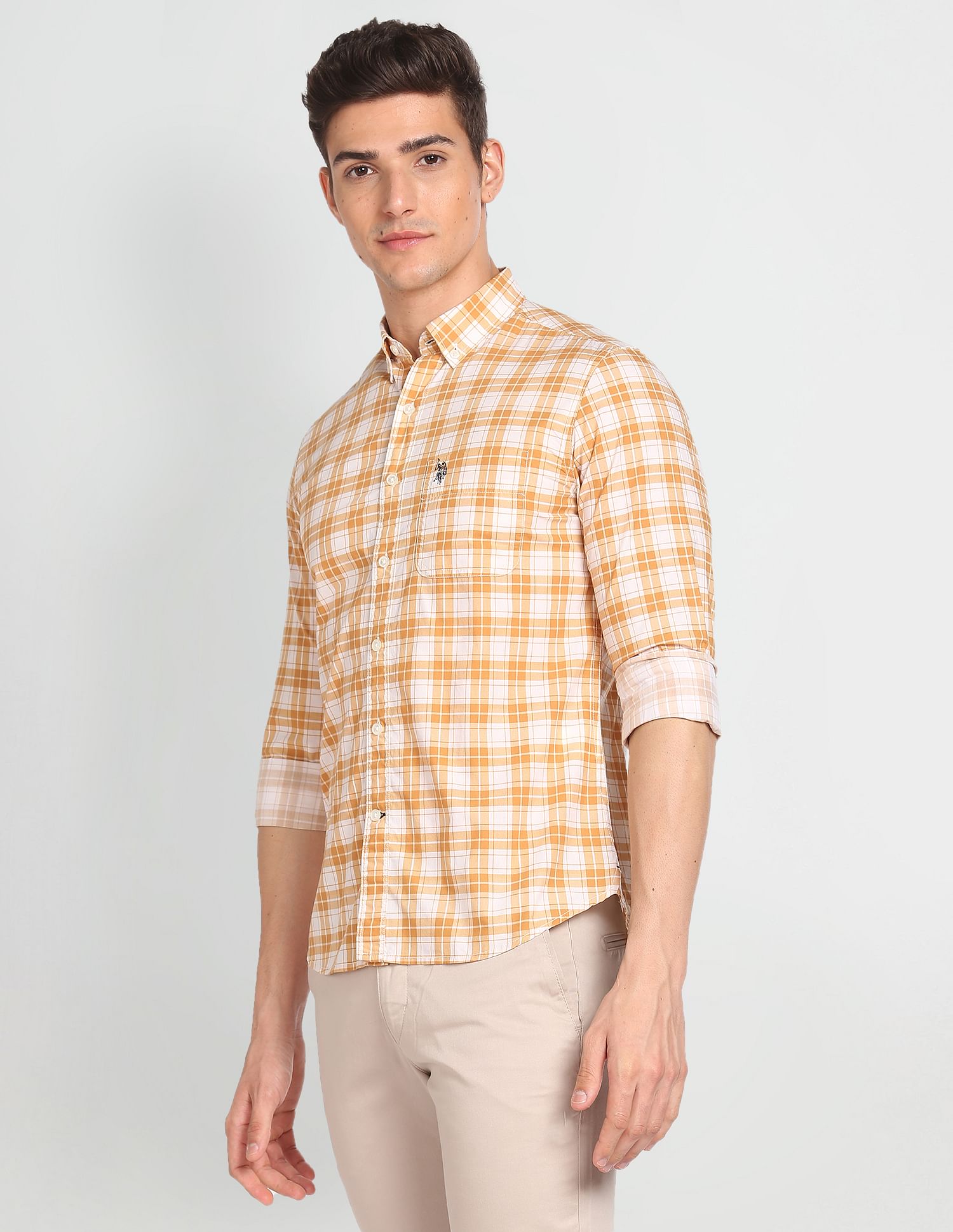 Tartan Check Cotton Shirt Yellow - U.S. POLO ASSN. | Large