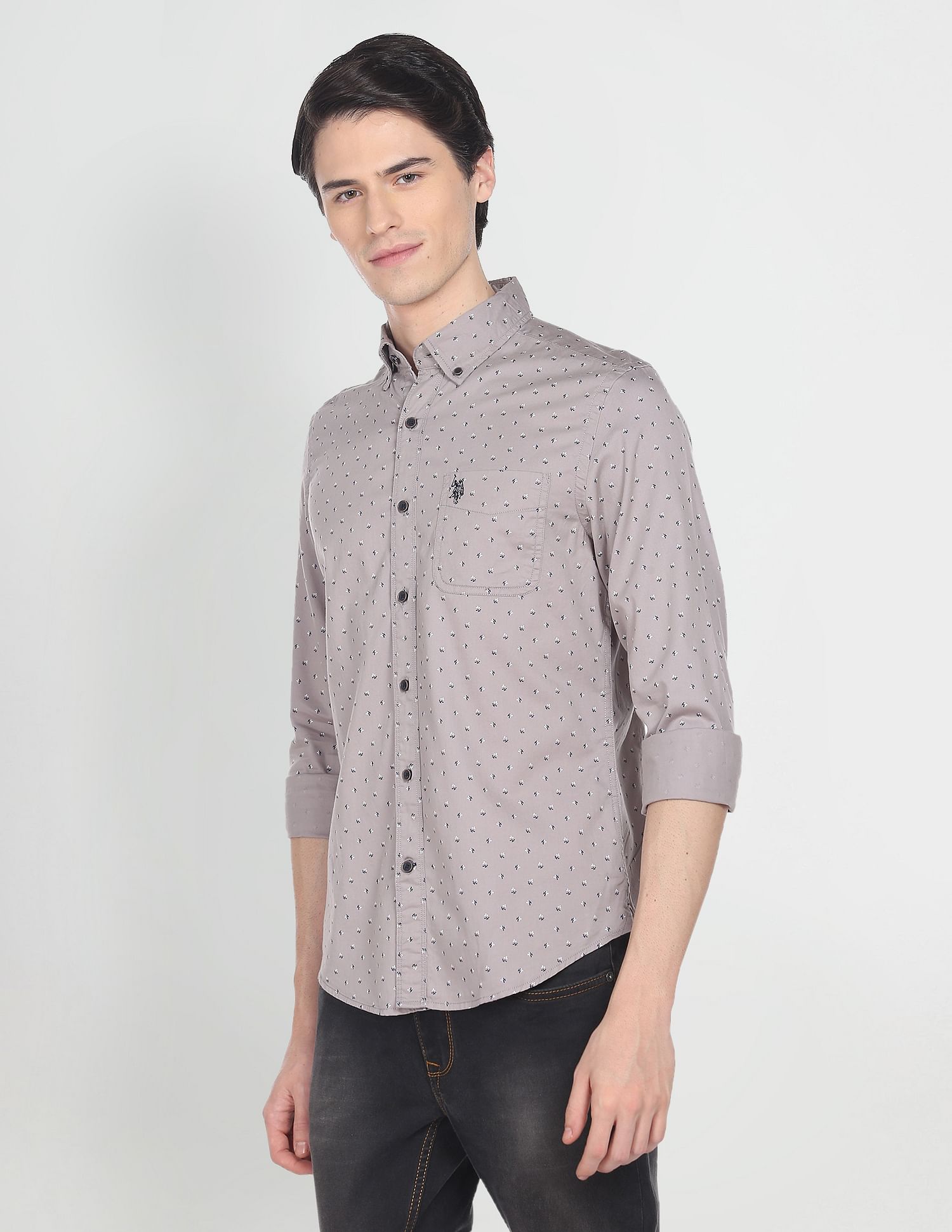 Floral Print Cotton Shirt Grey - U.S. Polo Assn. India | Large