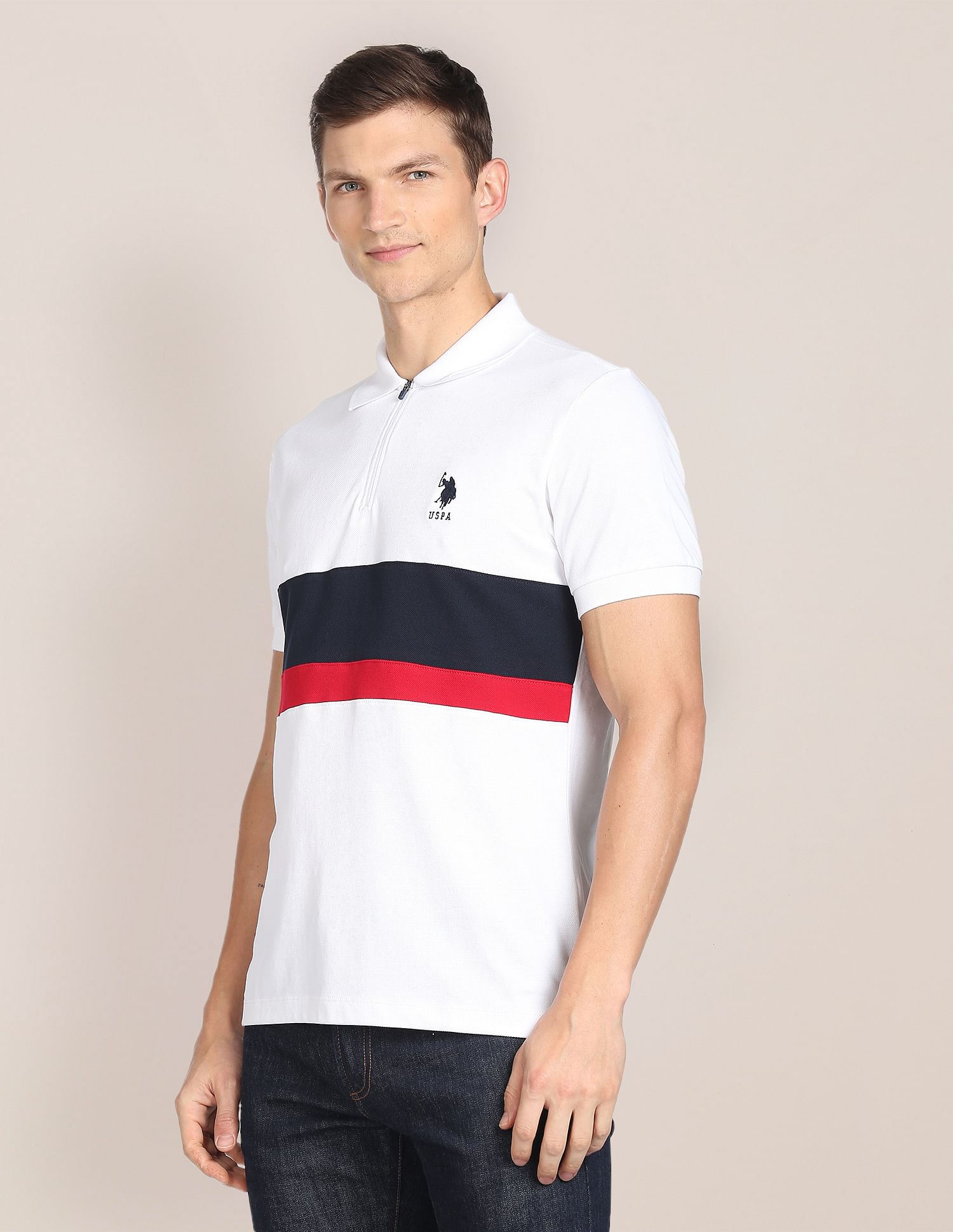Colour Block Cotton Polo Shirt White - U.S. POLO ASSN. | Large