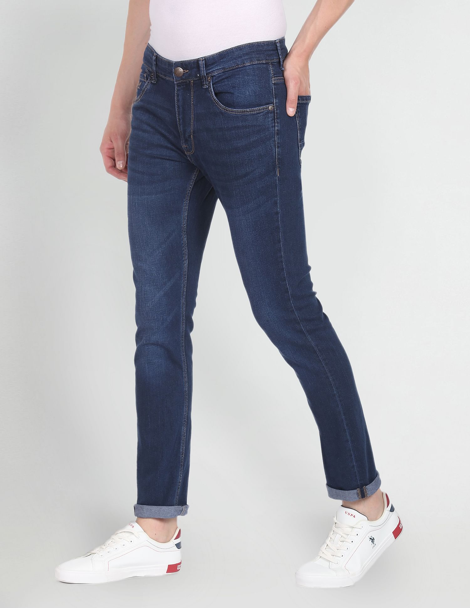 Brandon Slim Tapered Fit Stone Wash Jeans Dark Blue - U.S. Polo Assn. India | Large