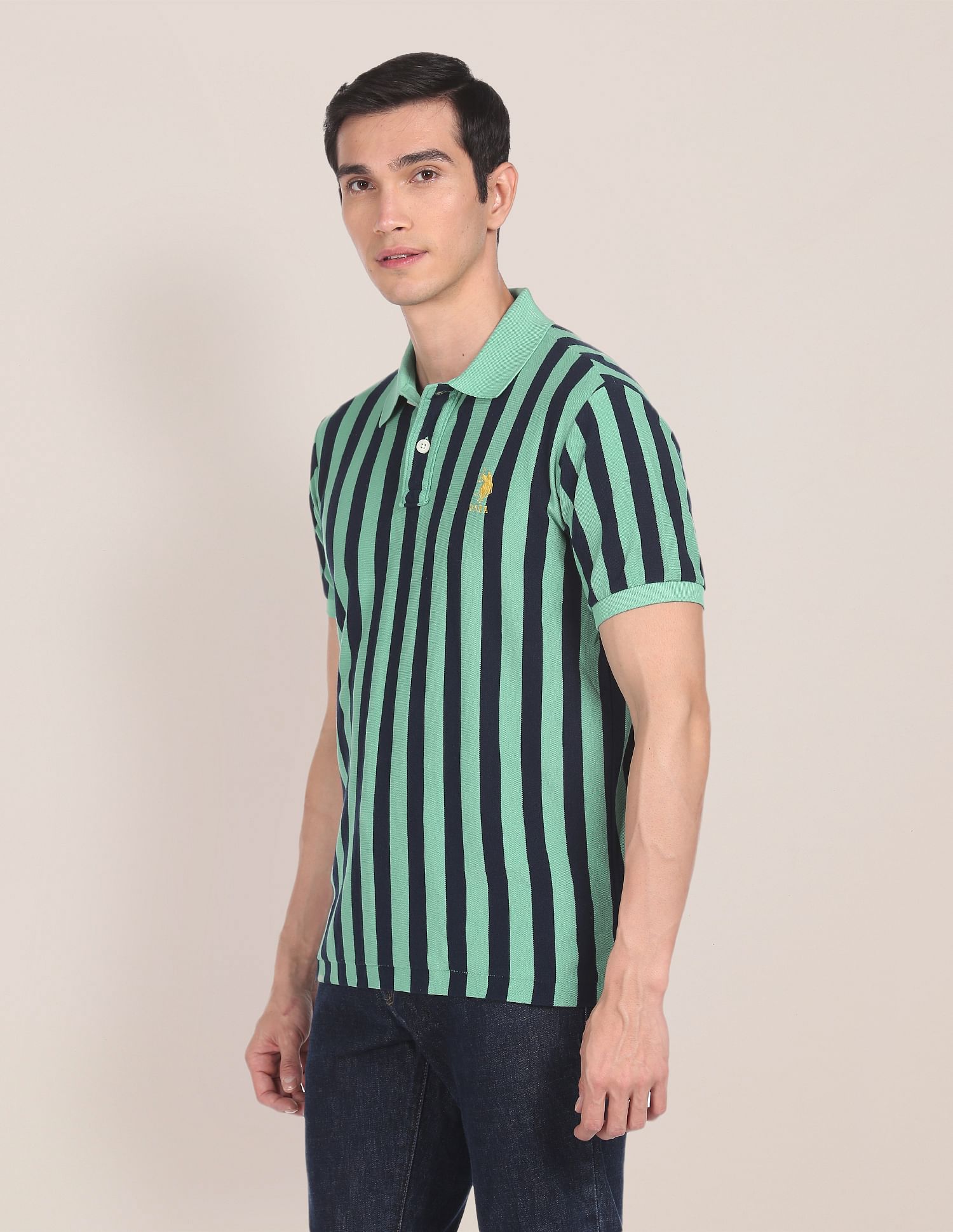 Pique Striped Polo Shirt Light Green - U.S. Polo Assn. India | Large