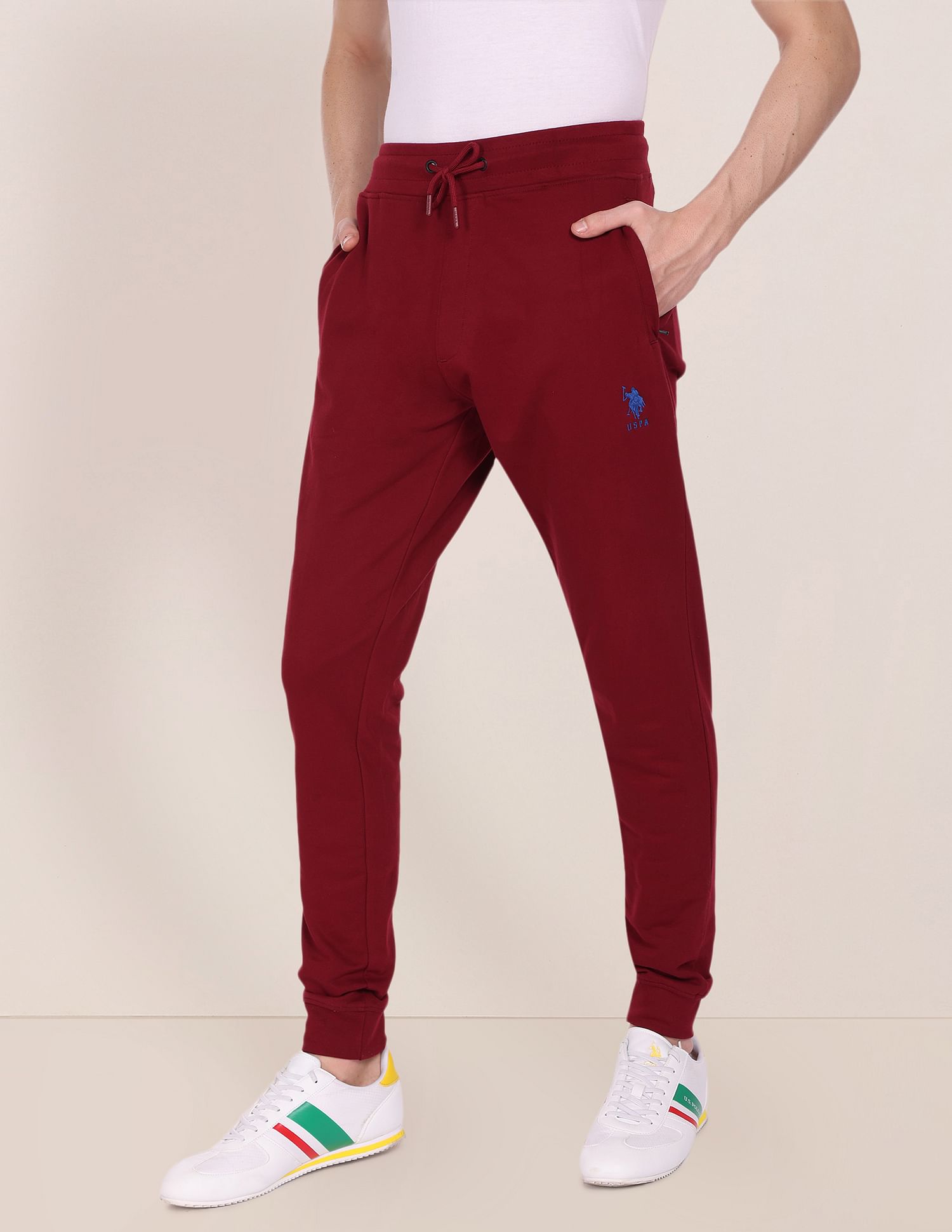 Elasticised Pure Cotton Joggers Dark Red - U.S. Polo Assn. India | Large