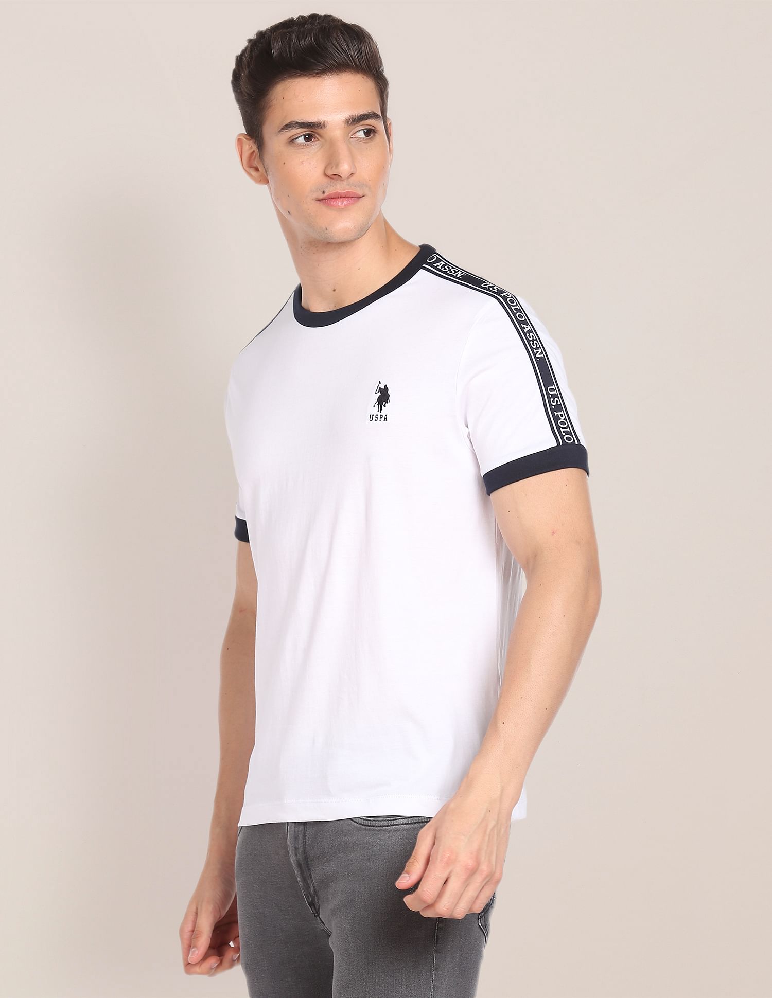 Contrast Tape Cotton T-Shirt White - U.S. POLO ASSN. | Large