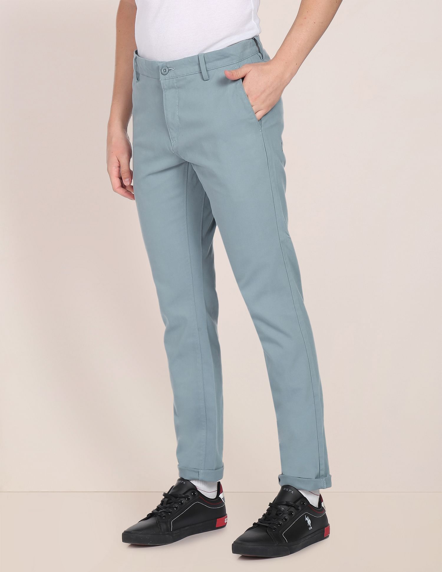 Mid Rise Austin Trim Fit Casual Trousers Steel Blue - U.S. Polo Assn. India | Large