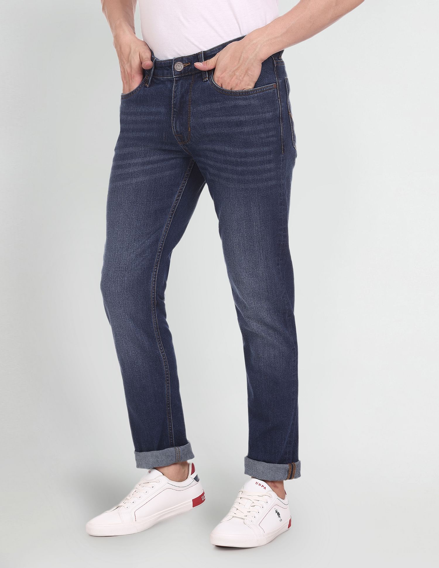 Brandon Slim Tapered Fit Stone Wash Jeans Blue - U.S. Polo Assn. India | Large