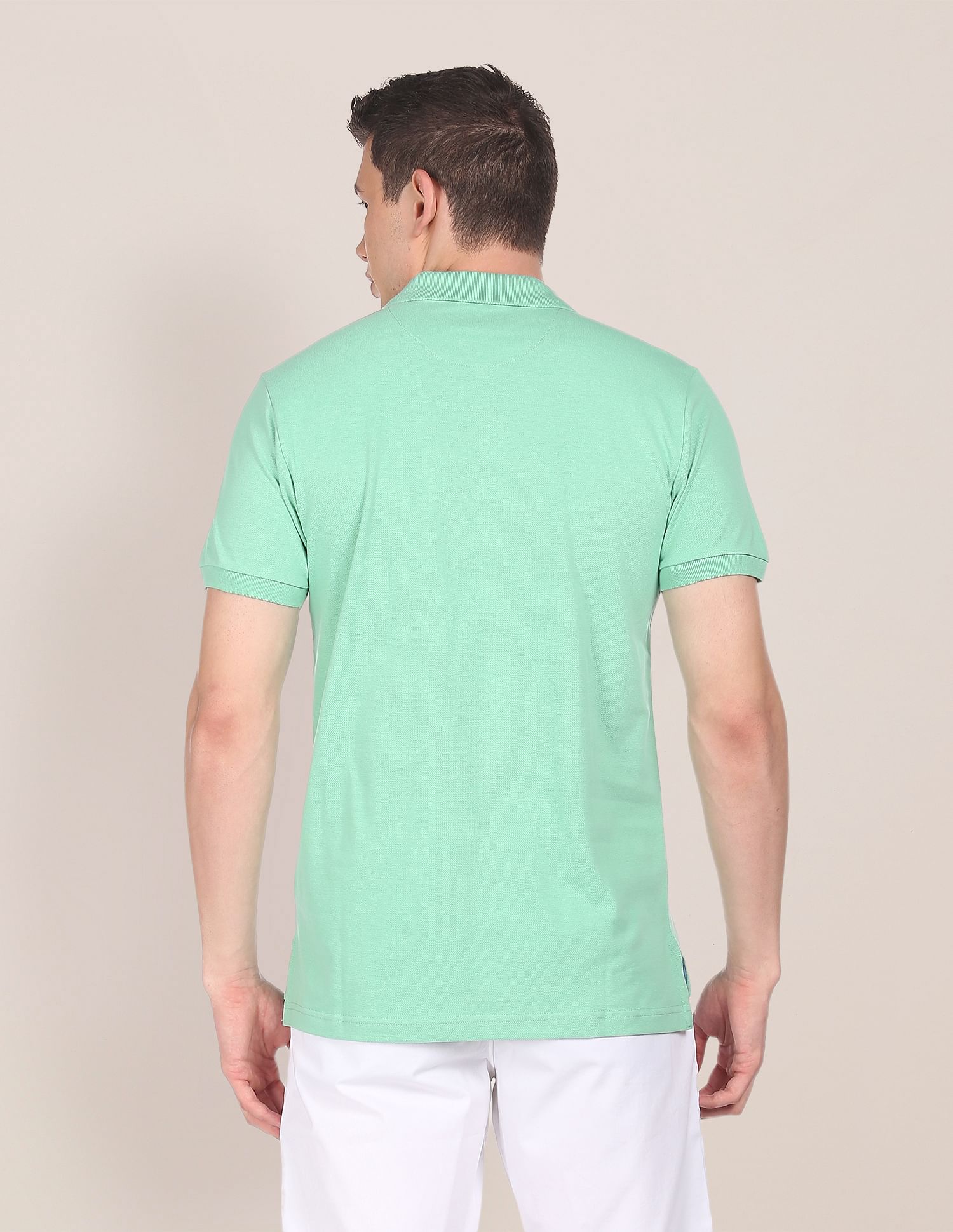 Ribbed Collar Pique Polo Shirt Green - U.S. Polo Assn. India | Large