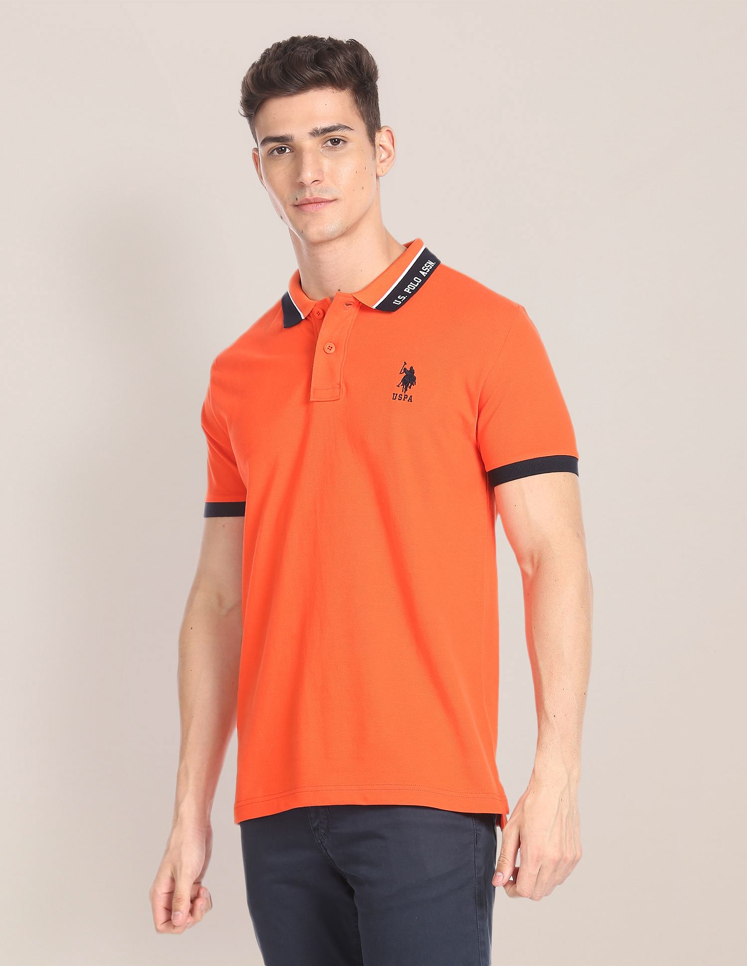 Branded Collar Pique Polo Shirt Orange - U.S. POLO ASSN. | Large