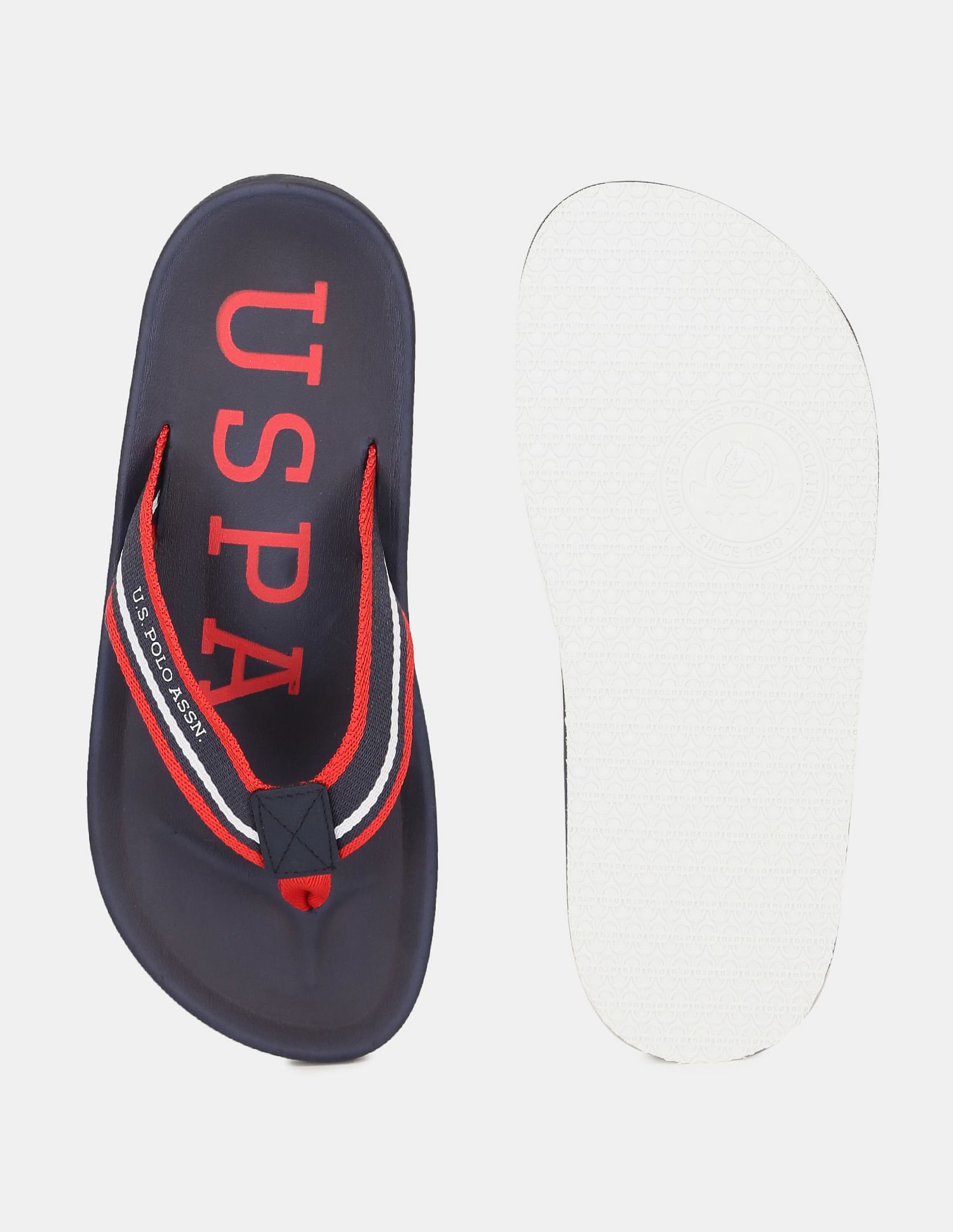 Brand Print Non-Skid Pieres Flip Flops Navy - U.S. Polo Assn. India | Large