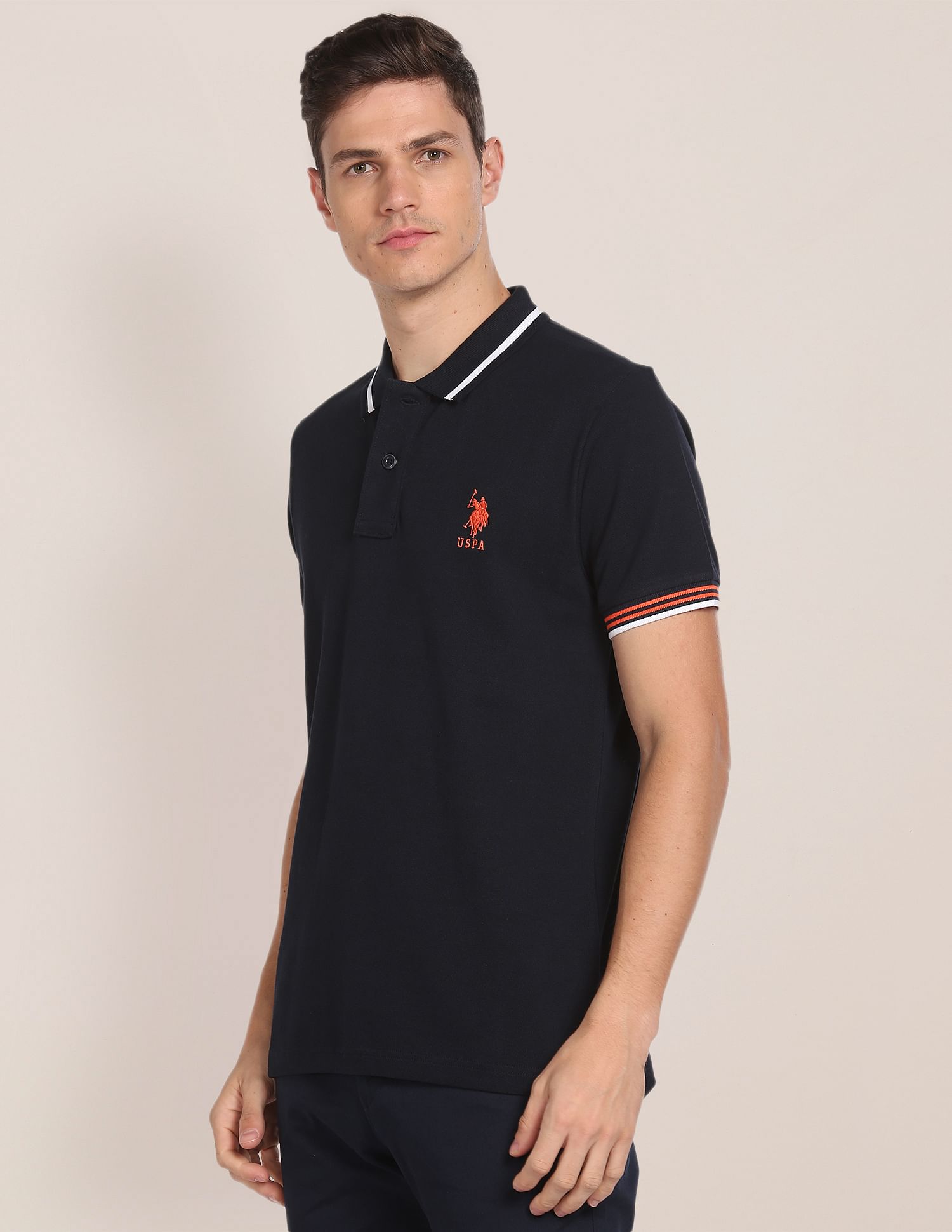 Striped Collar Solid Polo Shirt – U.S. Polo Assn. India