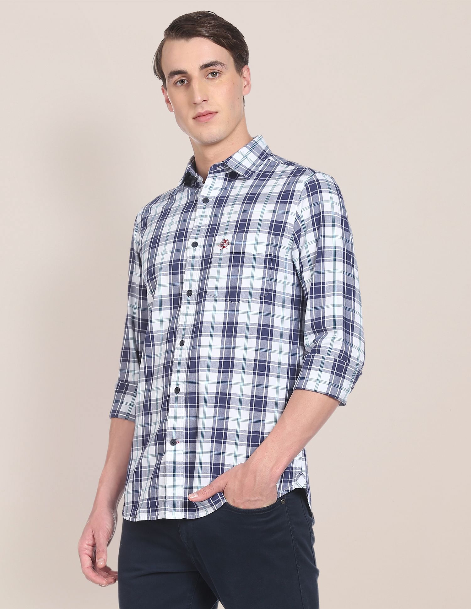 Twill Weave Plaid Check Casual Shirt White and Navy - U.S. POLO ASSN. | Large
