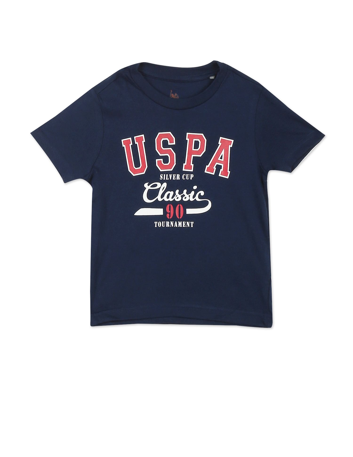 Boys Assorted Ribbed Neck Brand Print T-Shirt - Pack Of 2 Navy and White - U.S. Polo Assn. India | Large