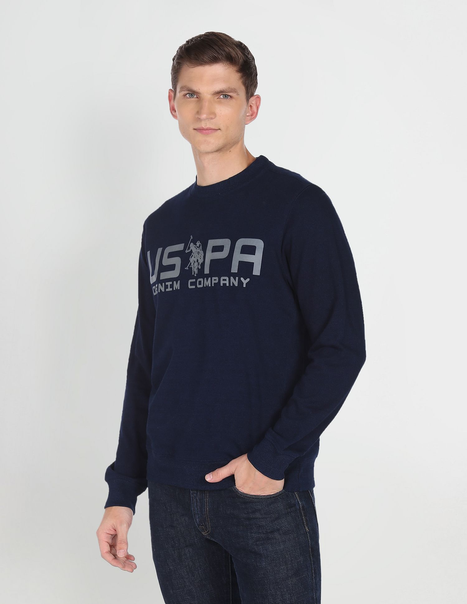 Brand Print Pure Cotton Sweatshirt Navy - U.S. POLO ASSN. | Large