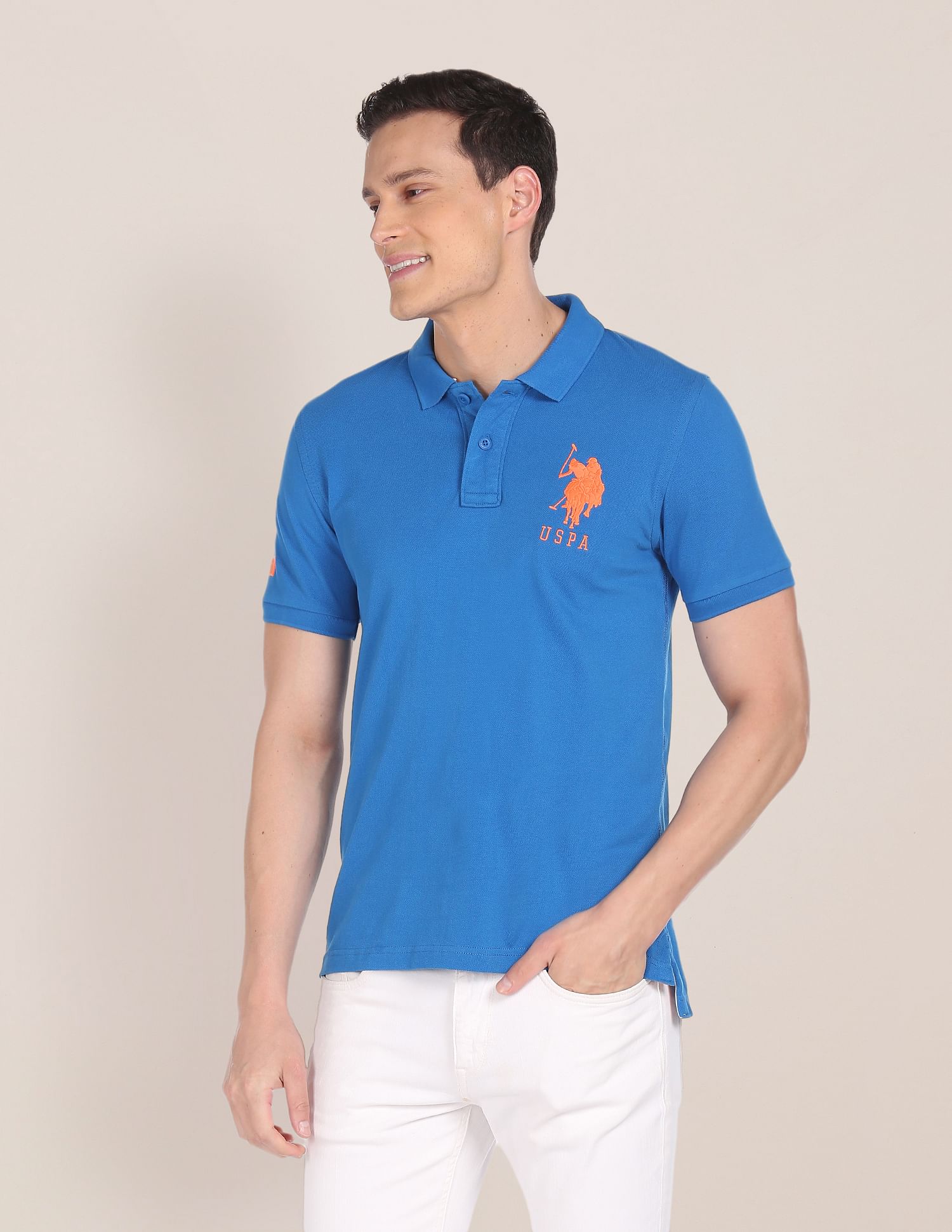 Compact Cotton Logo Polo Shirt Blue - U.S. POLO ASSN. | Large