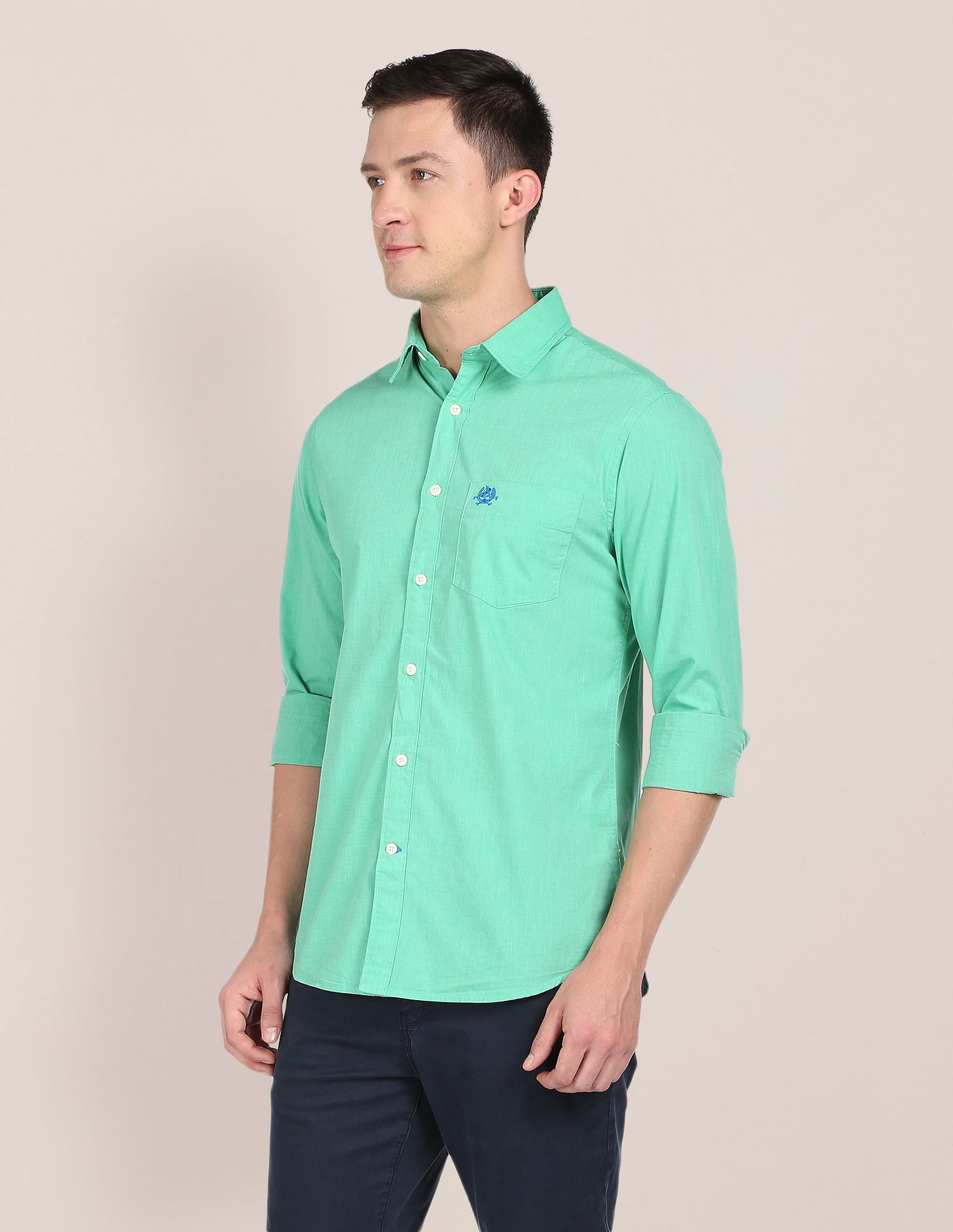 Solid Cotton Casual Shirt Green - U.S. Polo Assn. India | Large