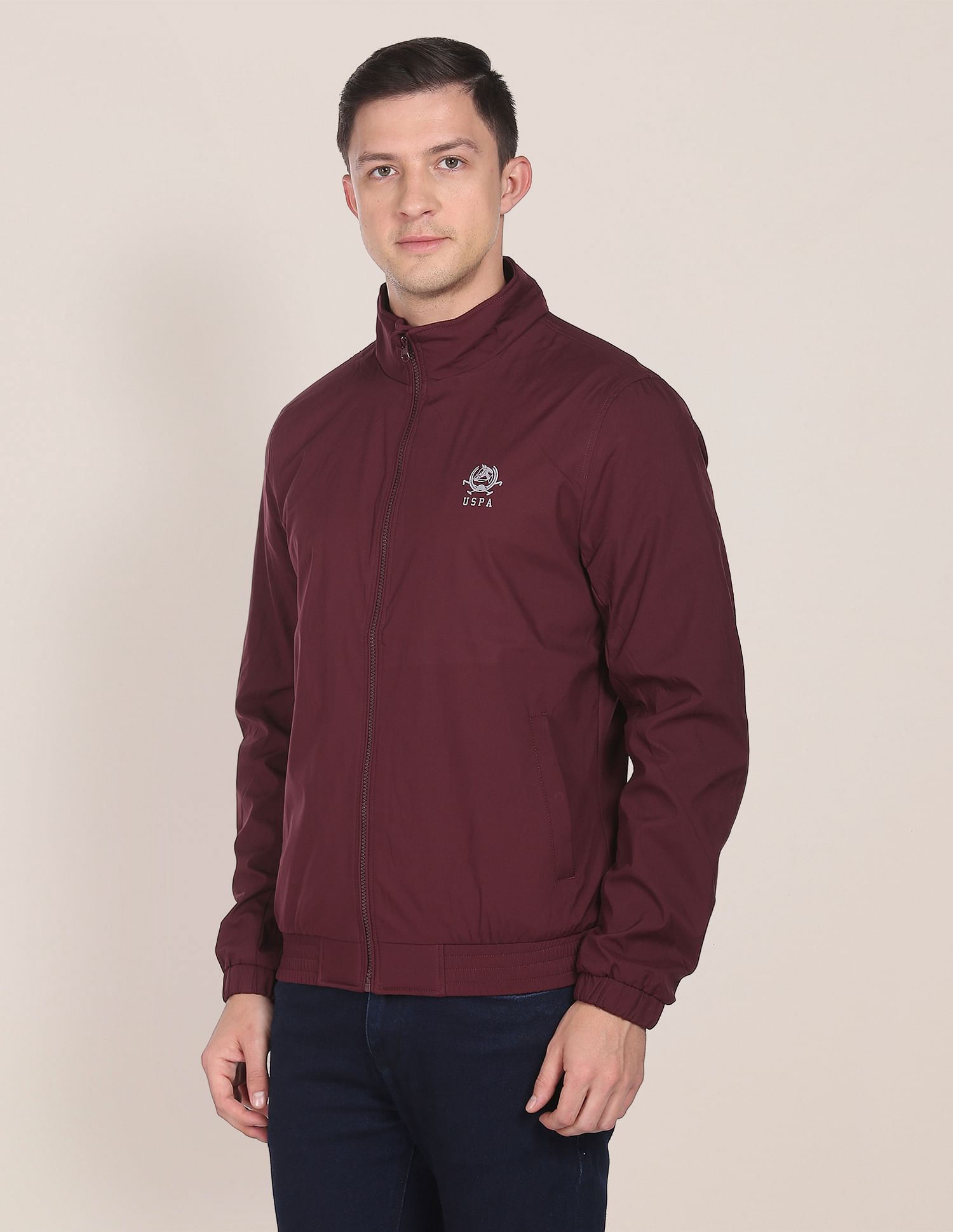 High Neck Solid Polyester Jacket Wine - U.S. POLO ASSN. | Large