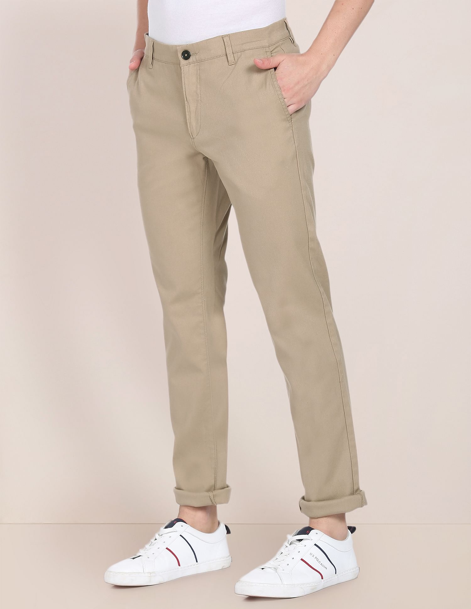 Buy US POLO ASSN Solid Cotton Regular Fit Mens Casual Trousers   Shoppers Stop
