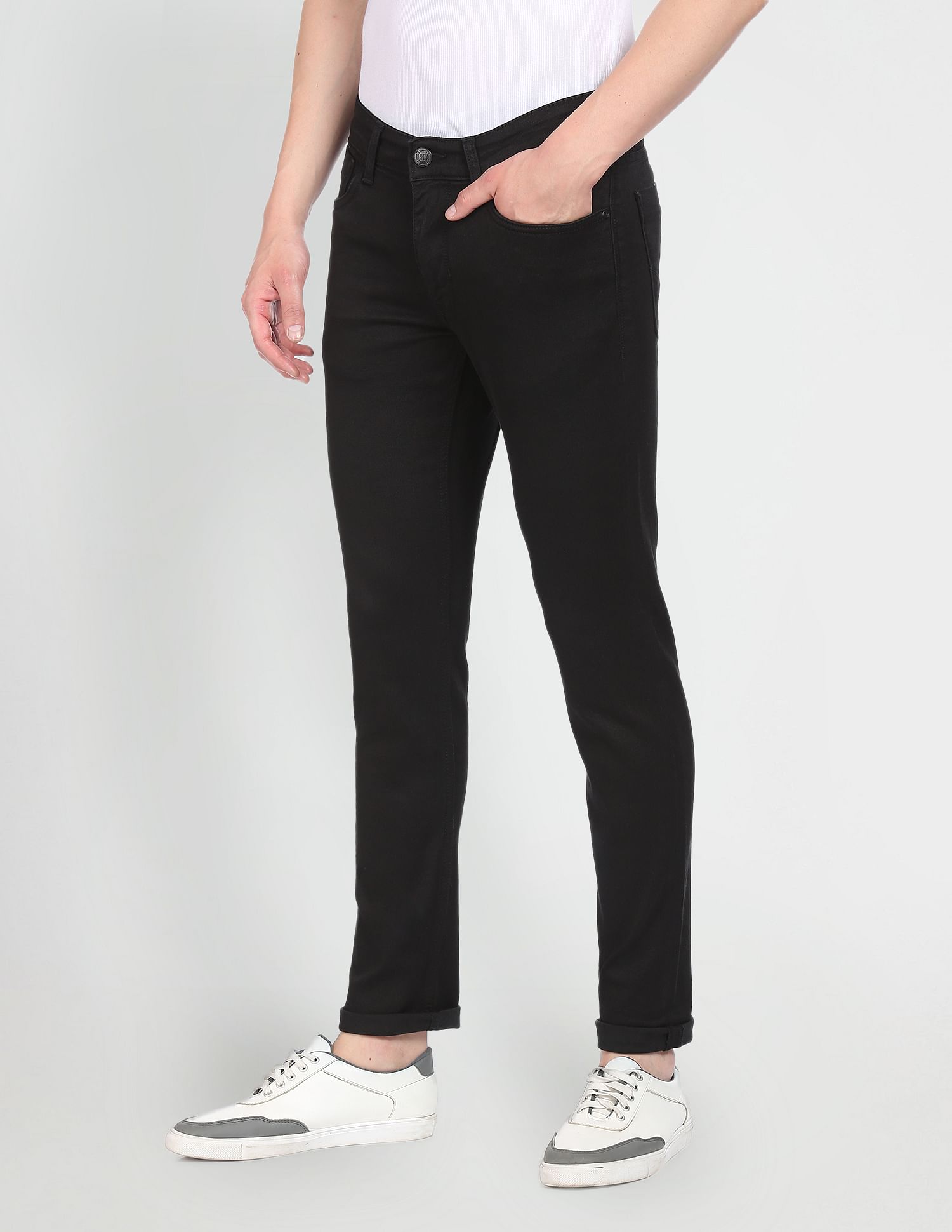 Men Black Brandon Slim Tapered Fit Mid Rise Jeans Black - U.S. Polo Assn. India | Large