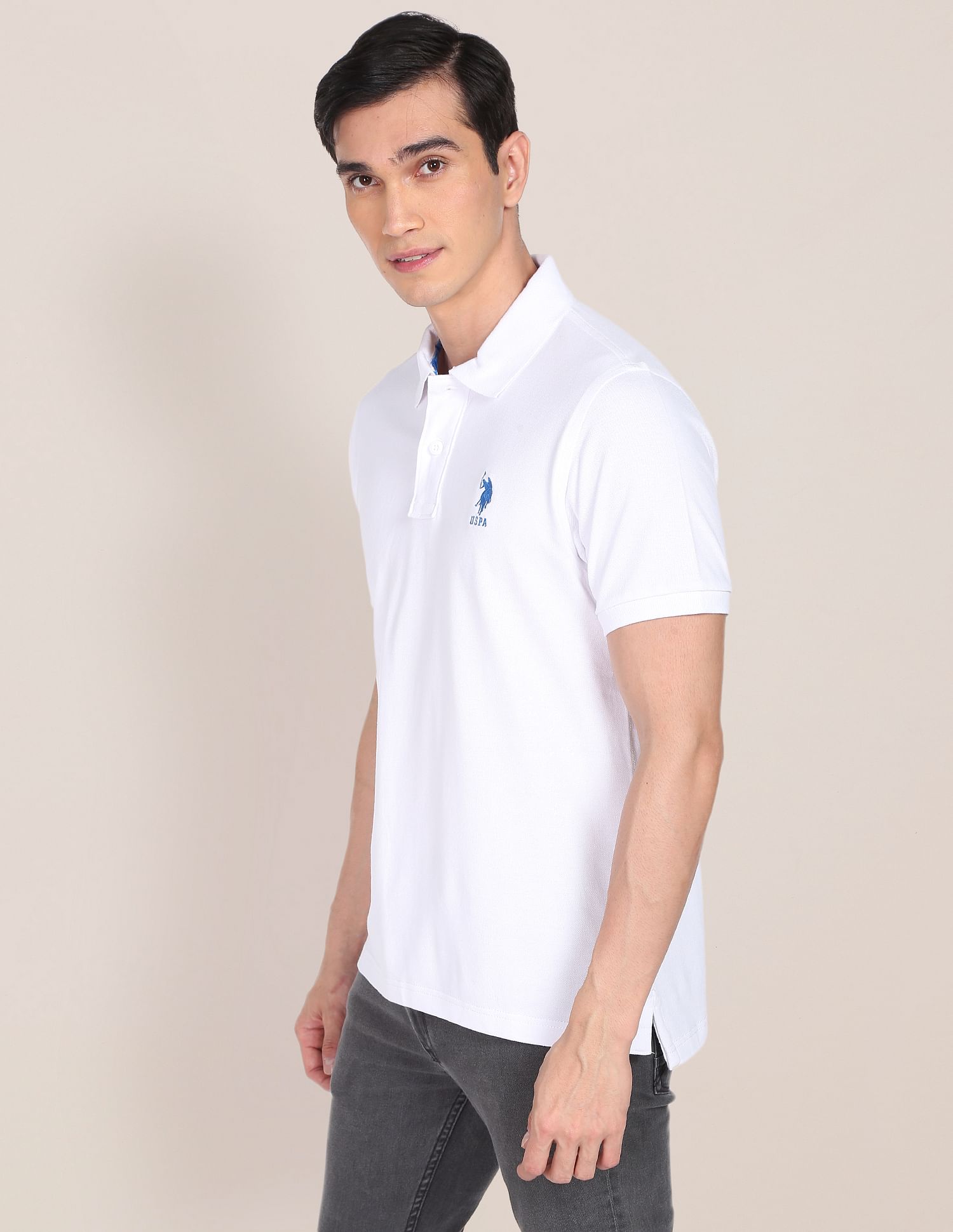 Ribbed Collar Solid Polo Shirt White - U.S. POLO ASSN. | Large