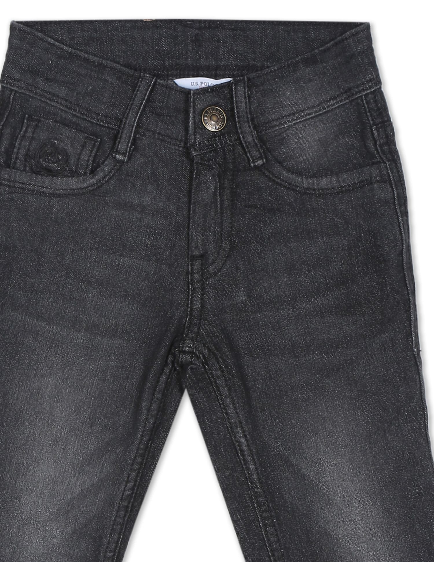 Boys Black Mid Rise Slim Fit Jeans Black - U.S. POLO ASSN. | Large