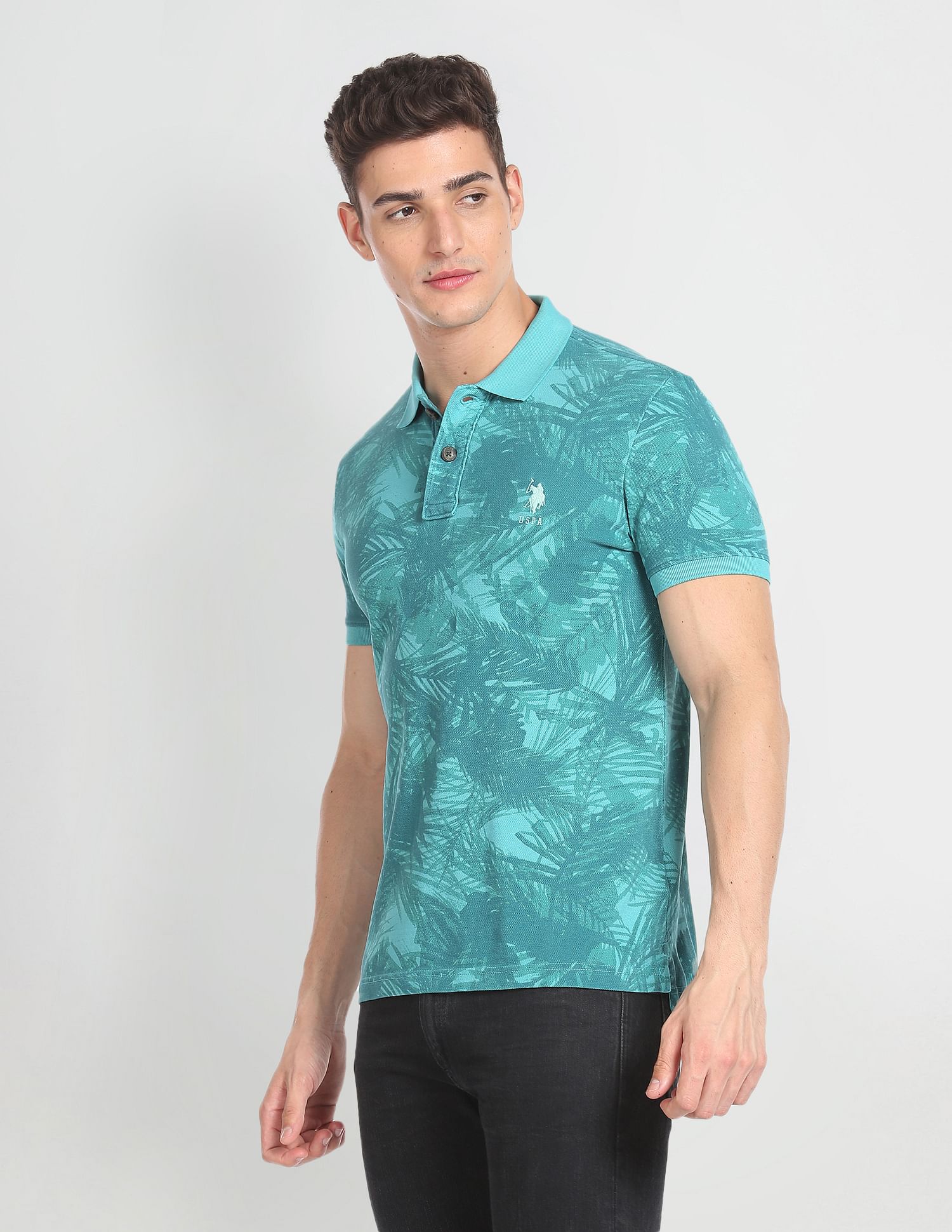 Abstract Print Cotton Polo Shirt Turquoise - U.S. POLO ASSN. | Large