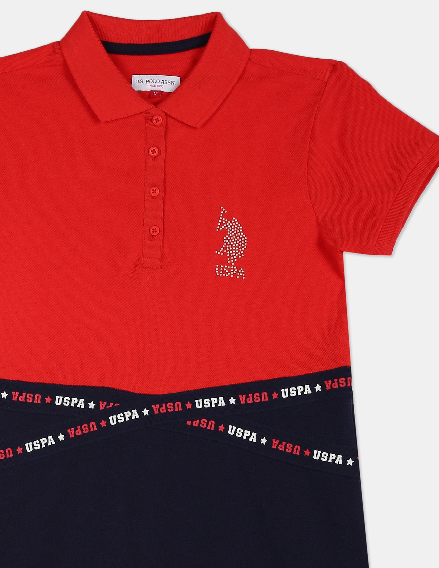 Girls Red And Navy Brand Tape Colour Block T-Shirt Dress Red and Navy - U.S. POLO ASSN. | Large