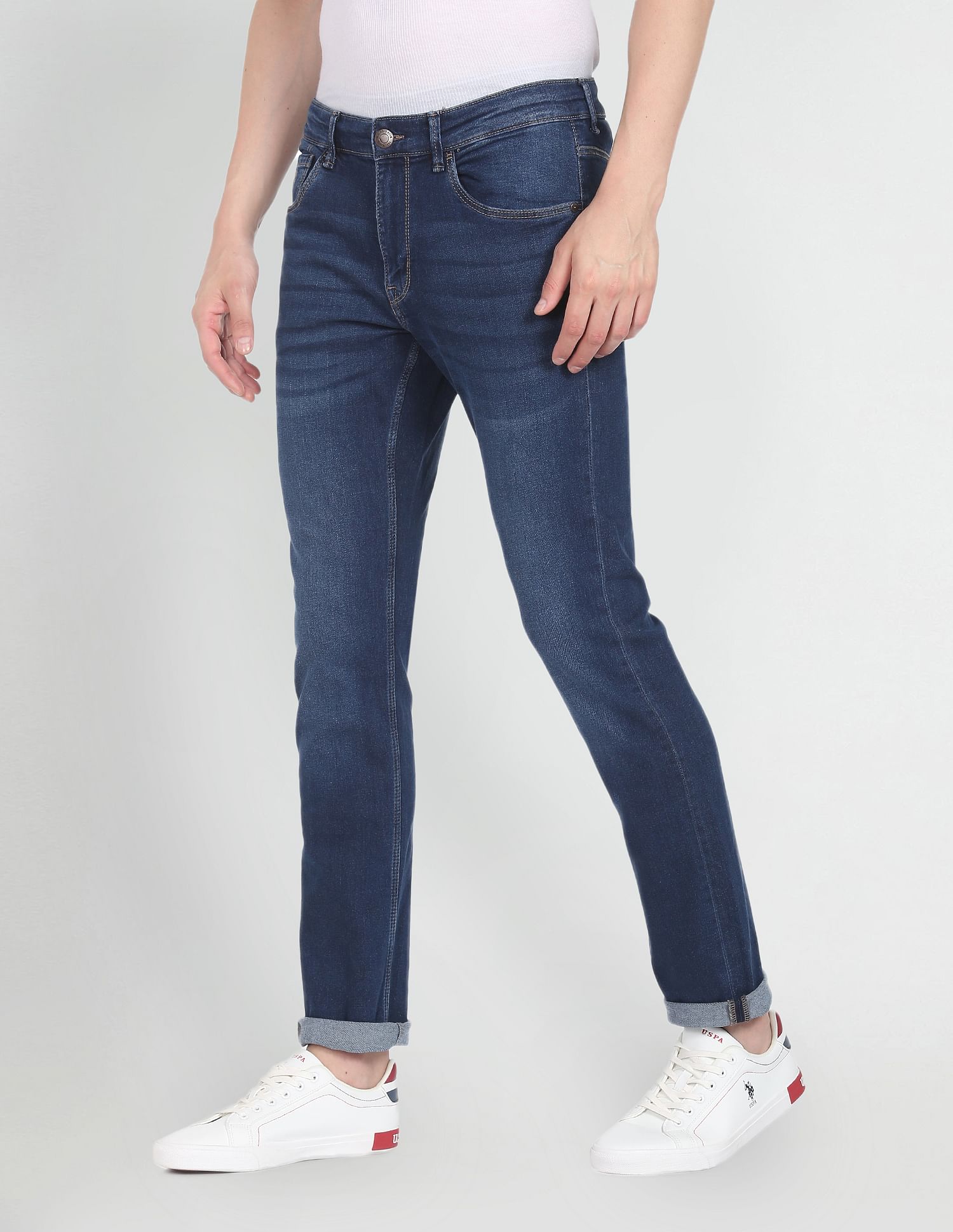 Brandon Slim Tapered Fit Stone Wash Jeans Blue - U.S. Polo Assn. India | Large