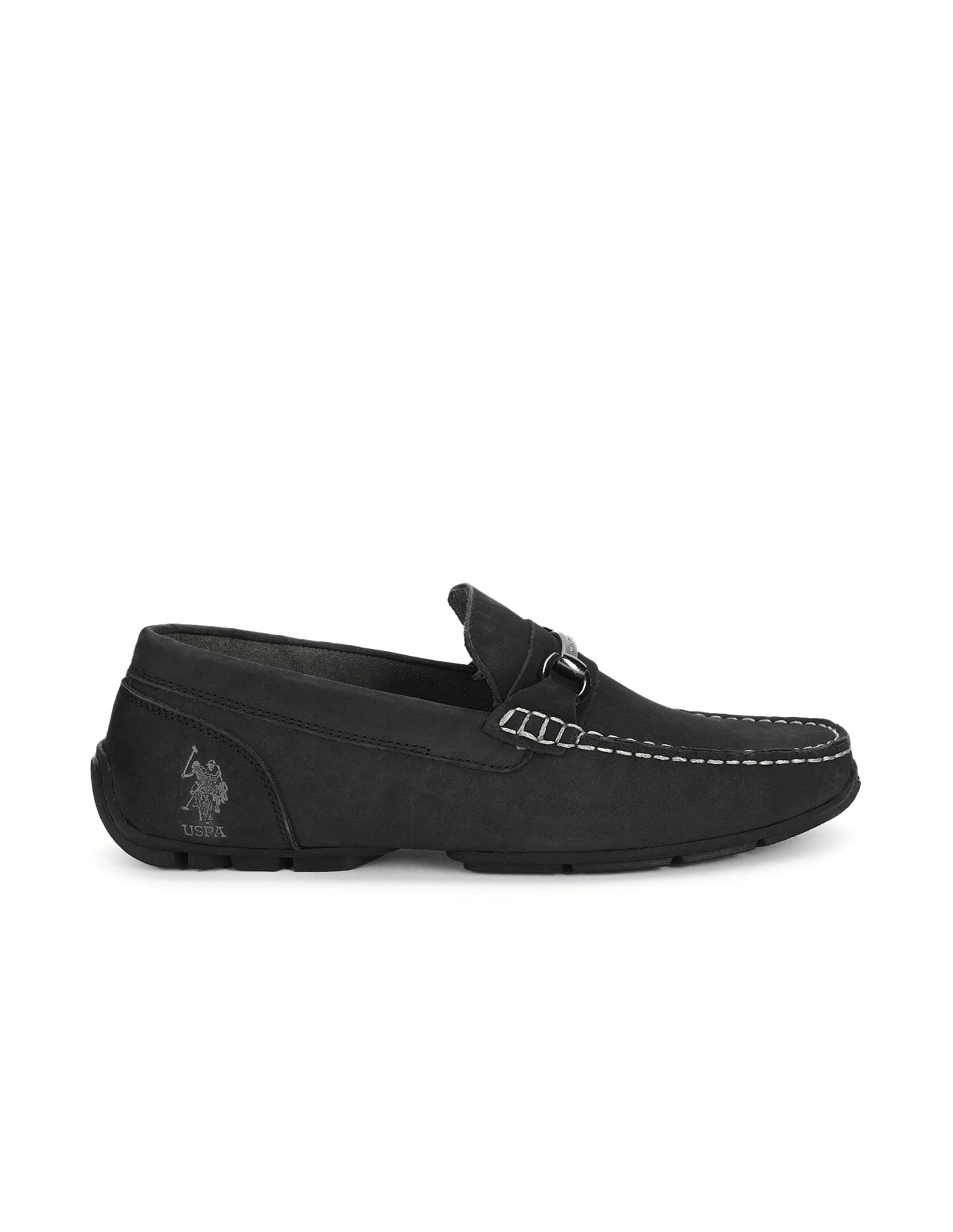 Men Metallic Logo Leather Hebbar 3.0 Loafers Black - U.S. Polo Assn. India | Large