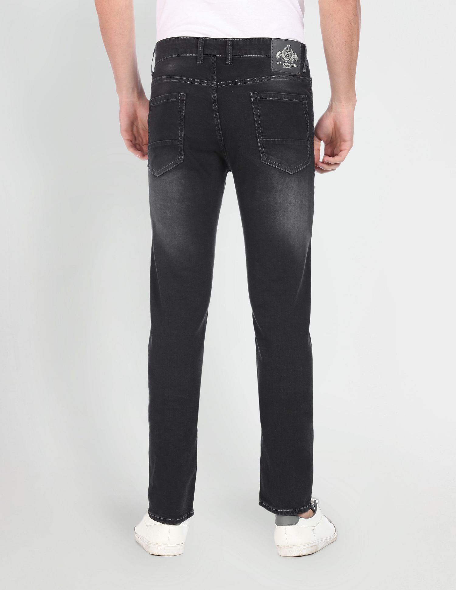 Men Black Mid Rise Regallo Skinny Fit Stone Wash Jeans Black - U.S. POLO ASSN. | Large