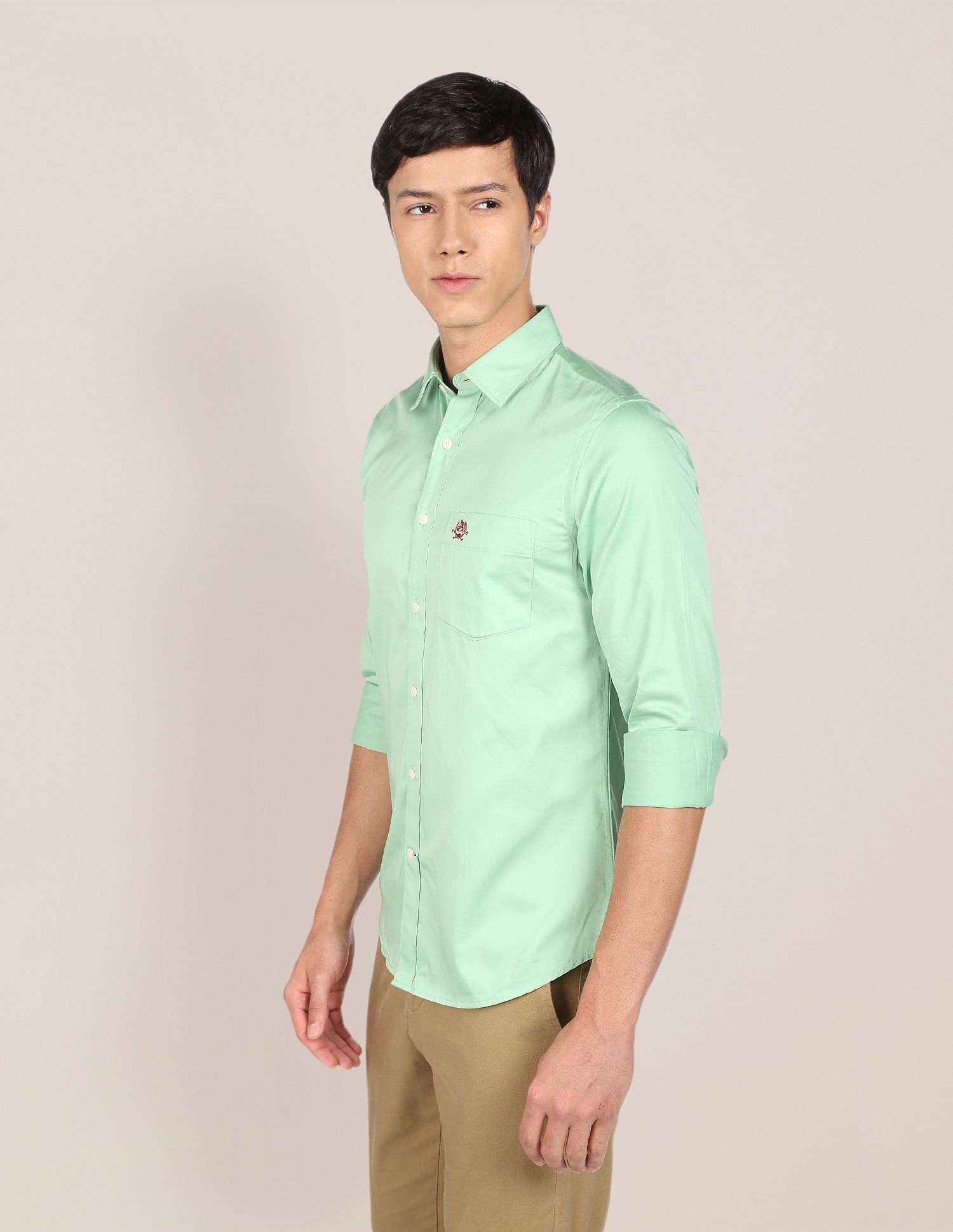 Tailored Fit Cotton Casual Shirt Light Green - U.S. Polo Assn. India | Large