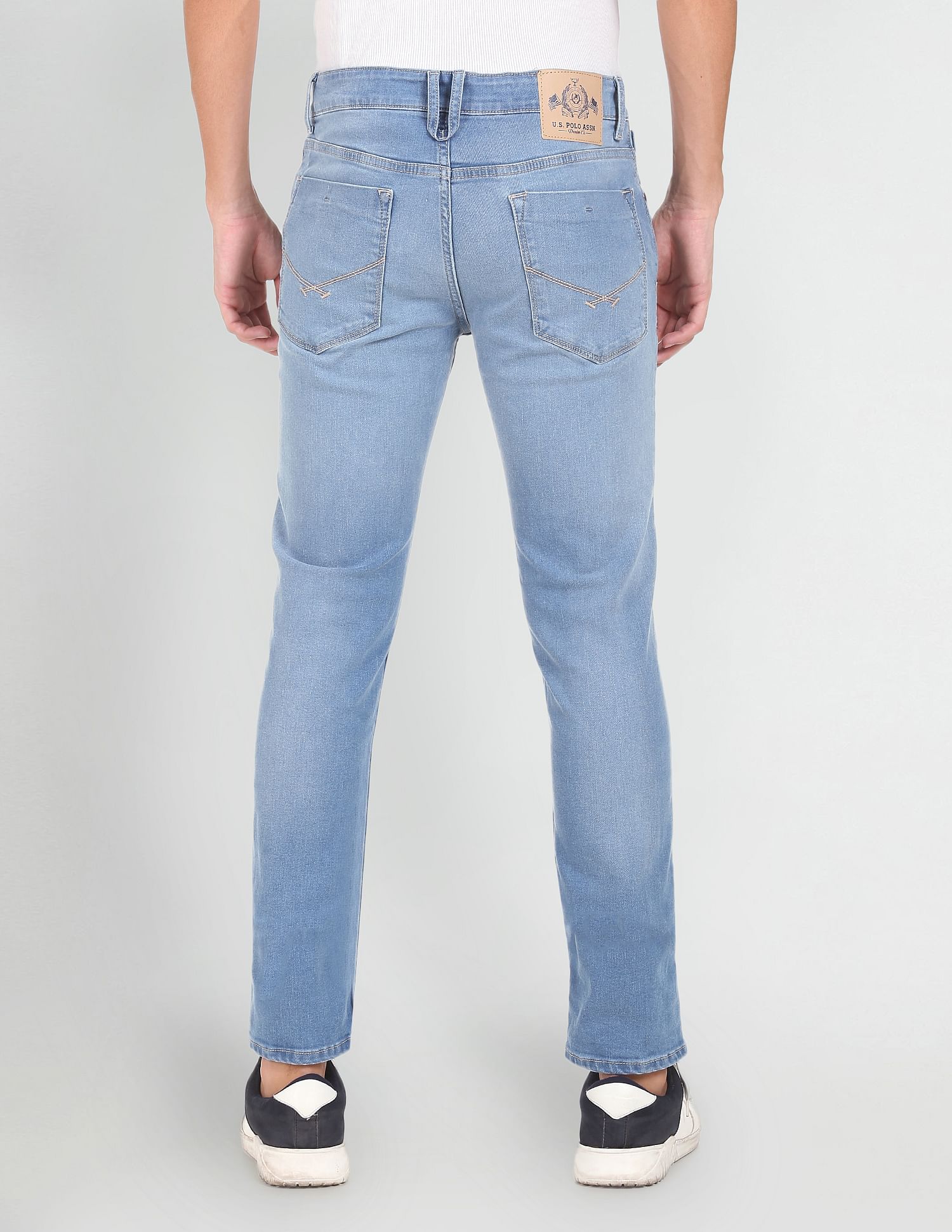 Men Blue Mid Rise Regallo Skinny Fit Stone Wash Jeans Blue - U.S. POLO ASSN. | Large