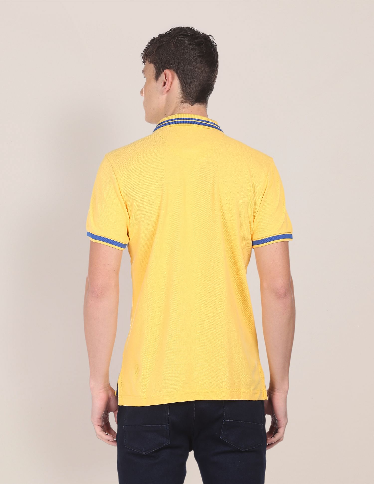 Striped Collar Cotton Polo Shirt Yellow - U.S. Polo Assn. India | Large
