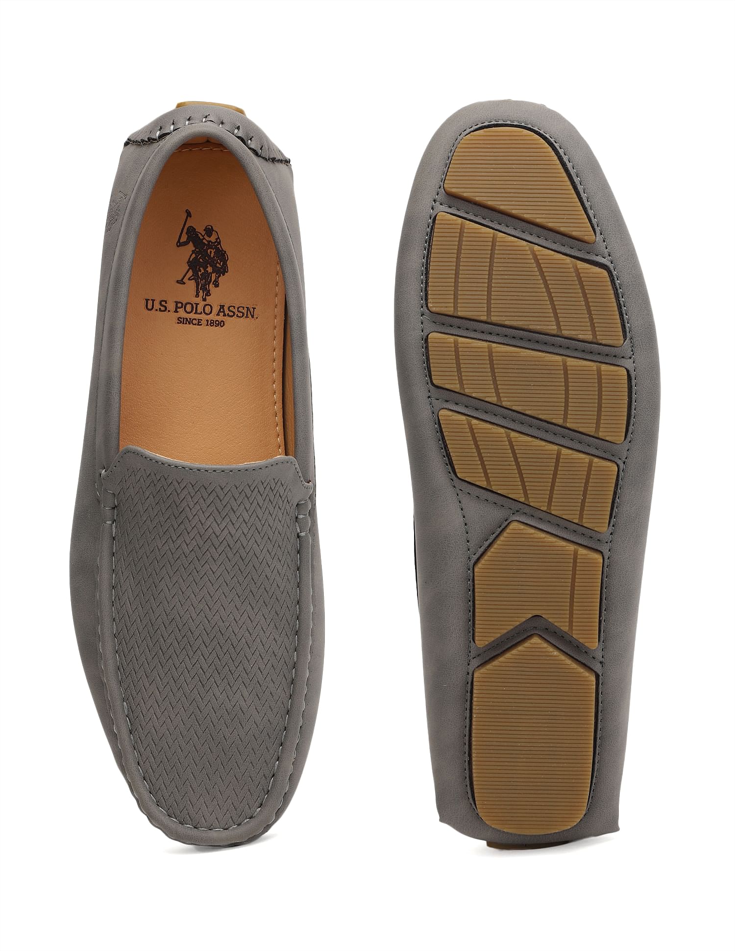 Men Round Toe Textured Colin 3.0 Loafers Grey - U.S. POLO ASSN. | Large