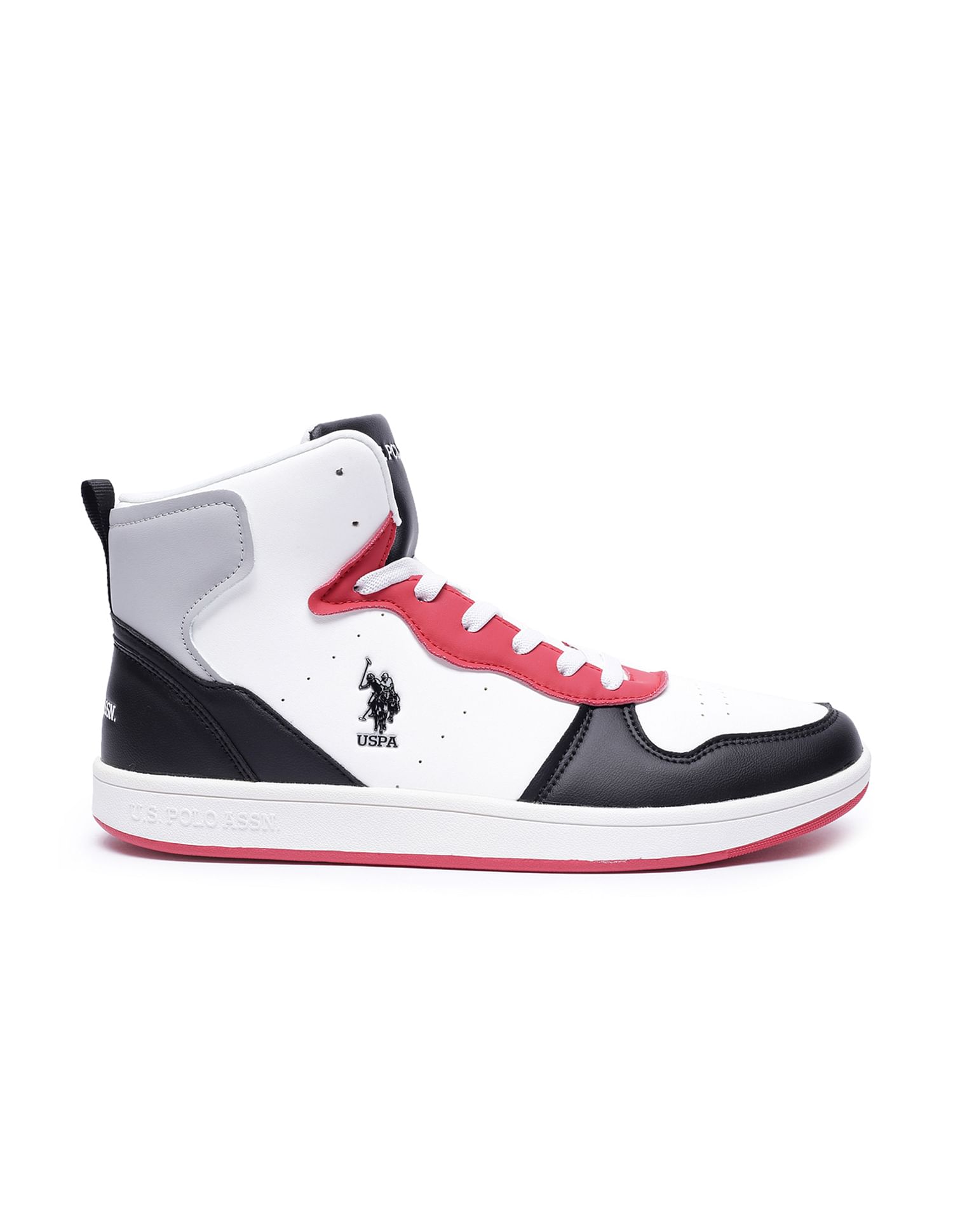 Men High Top Colour Block Rowan Sneakers Red and White - U.S. Polo Assn. India | Large