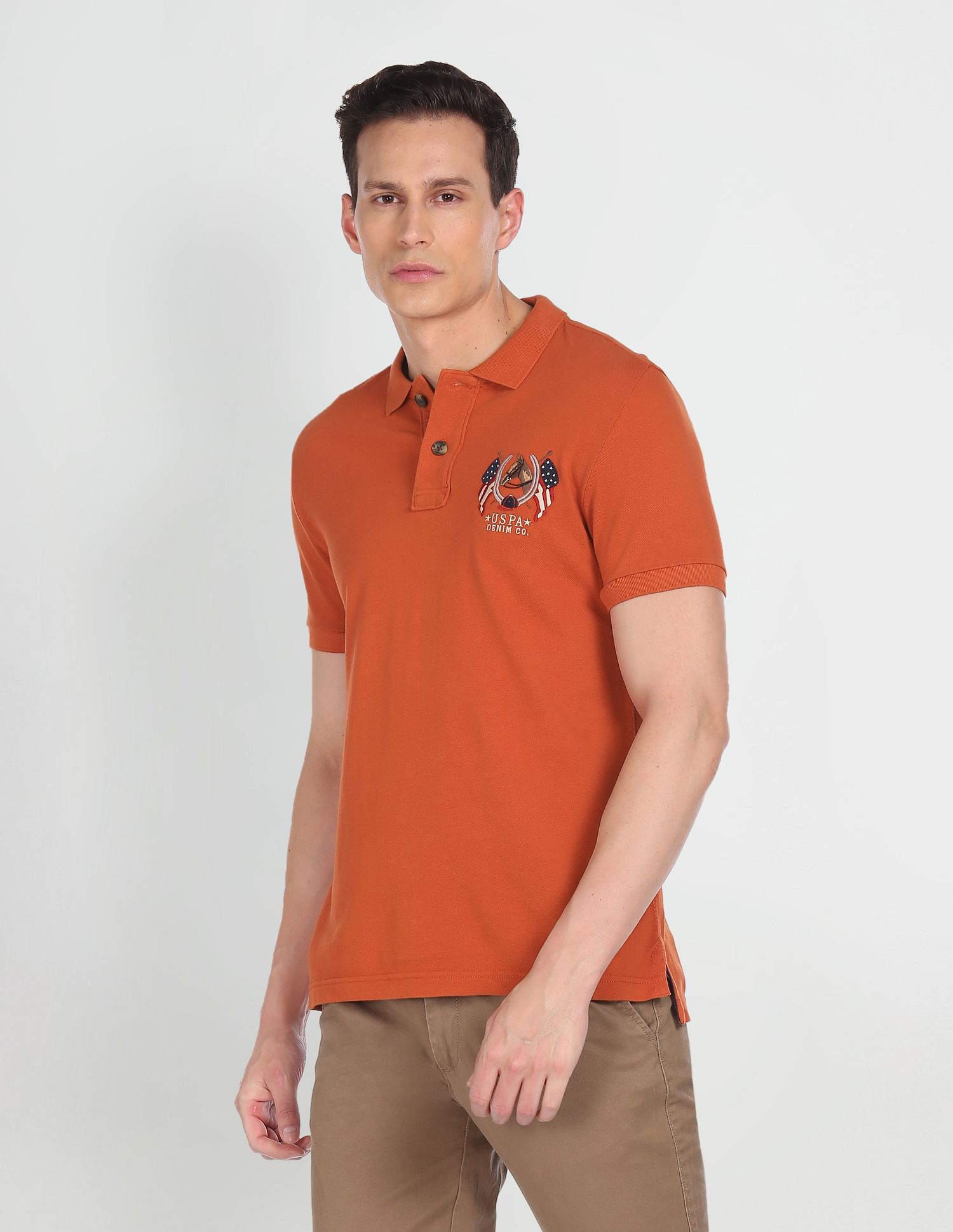 Cotton Solid Polo Shirt Orange - U.S. POLO ASSN. | Large
