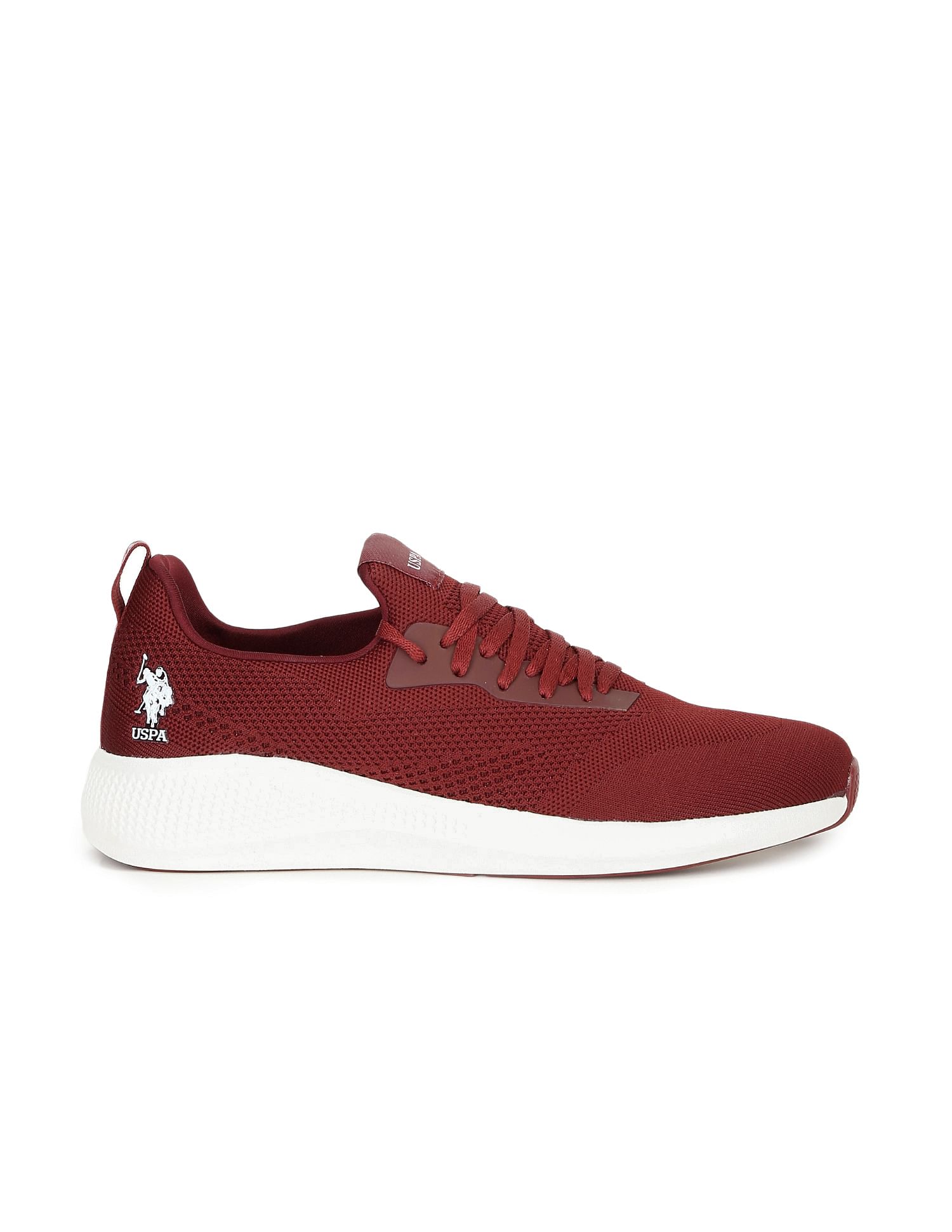 Men Round Toe Knit Lebron Sneakers Burgundy - U.S. Polo Assn. India | Large