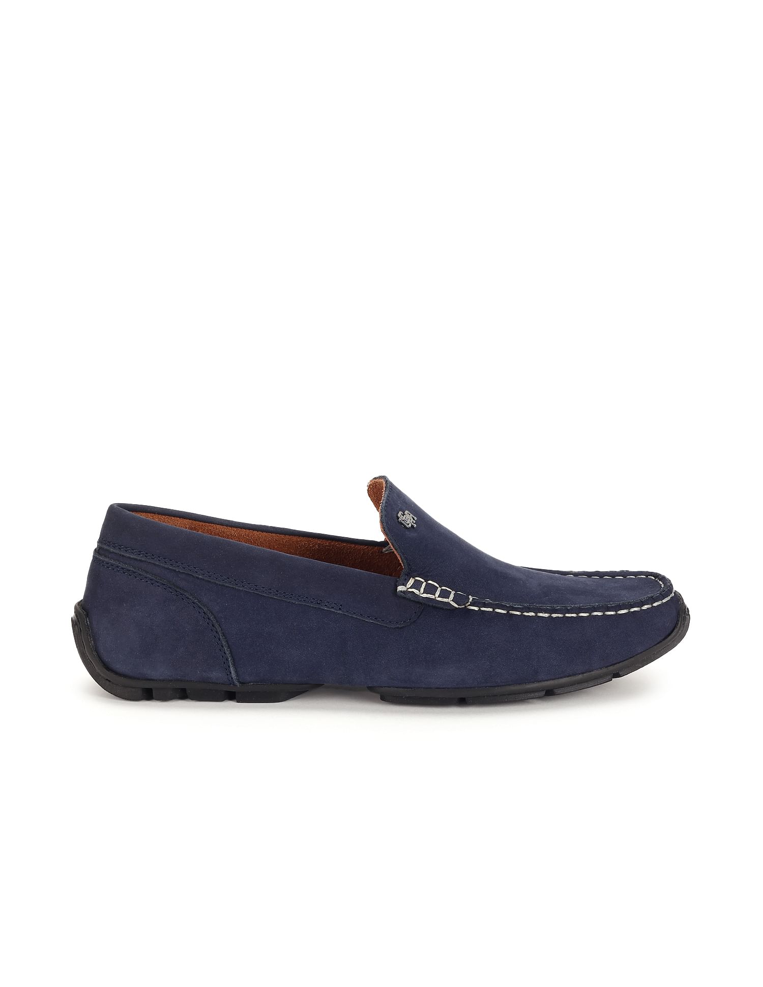 Men Contrast Stitch Leather Jabbar Loafers Navy - U.S. Polo Assn. India | Large