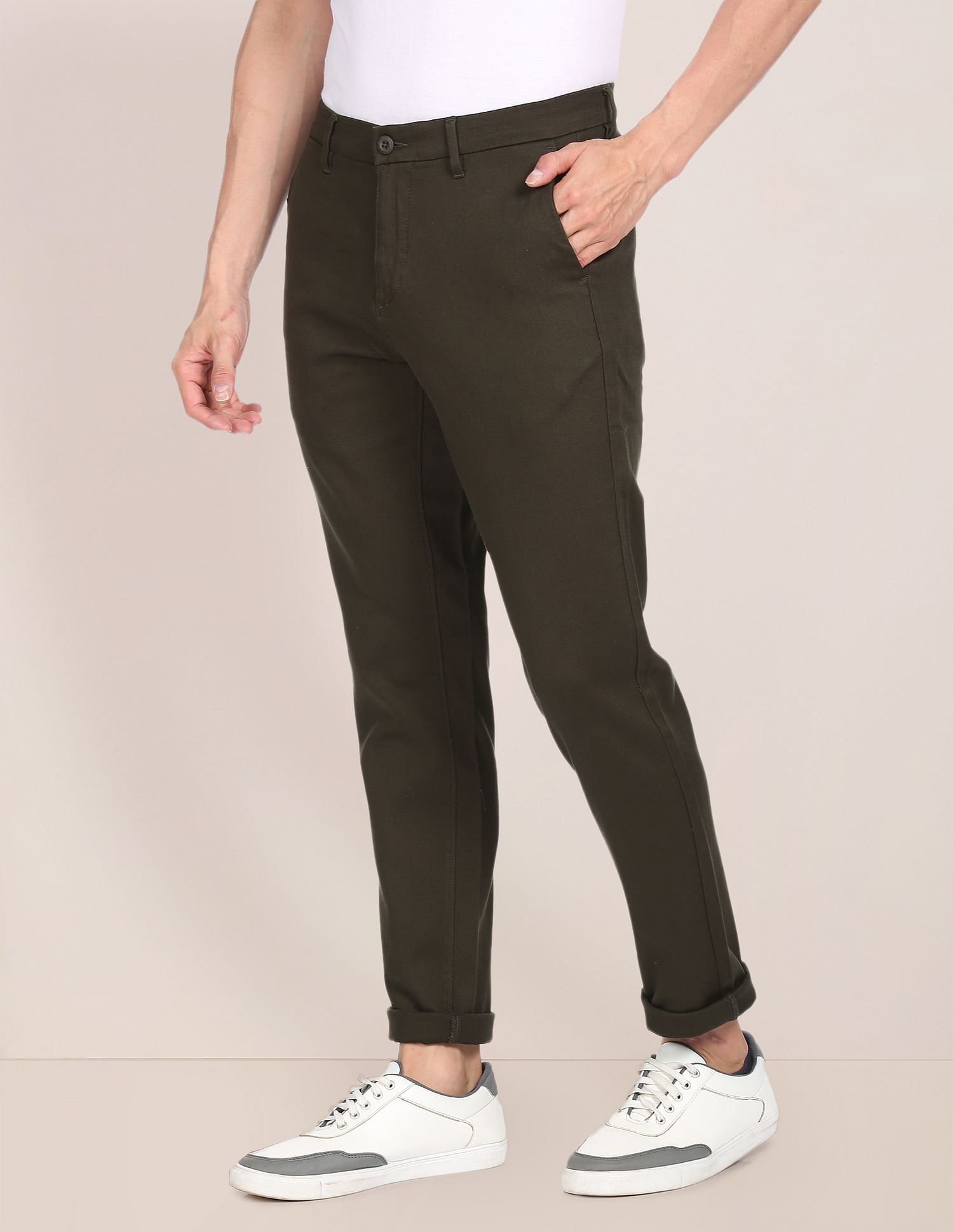 Men Dark Green Austin Trim Fit Flat Front Casual Trousers Dark Green - U.S. POLO ASSN. | Large