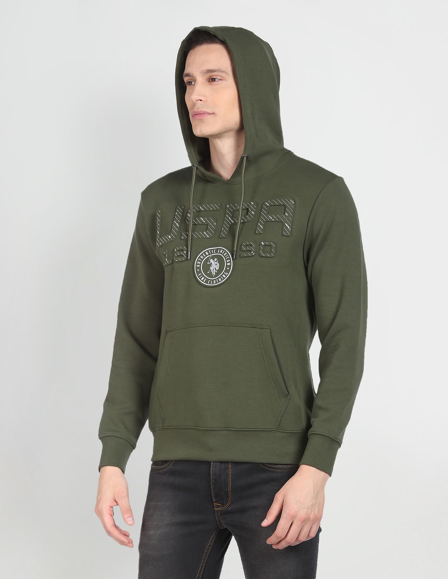 Brand Embossed Hooded Sweatshirt Olive - U.S. Polo Assn. India | Large
