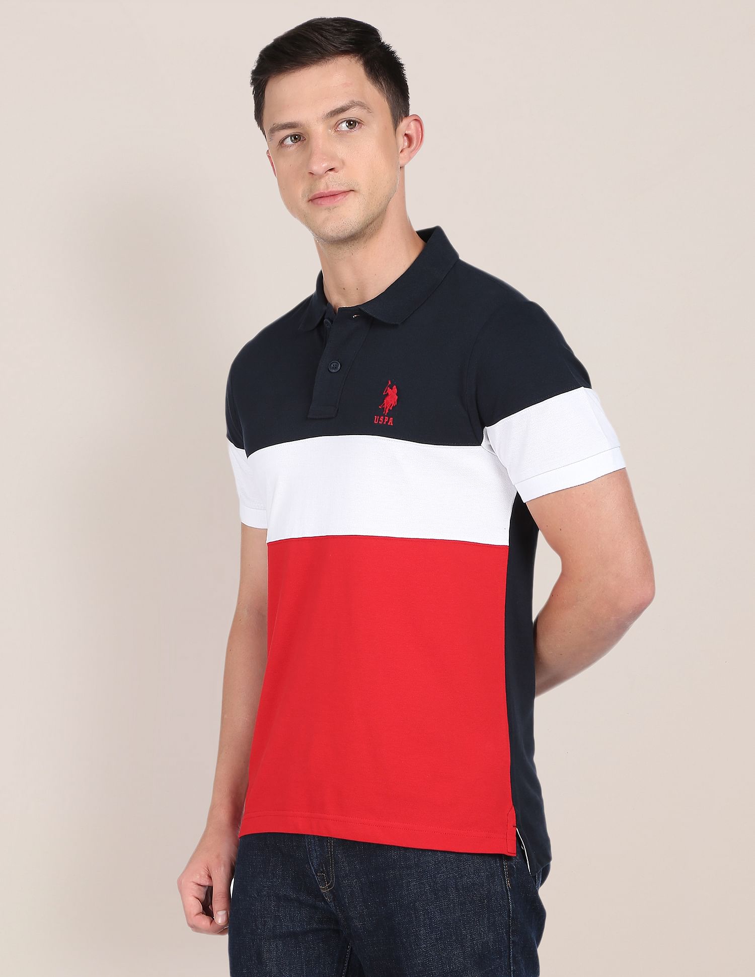 Colour Block Cotton Polo Shirt White - U.S. POLO ASSN. | Large