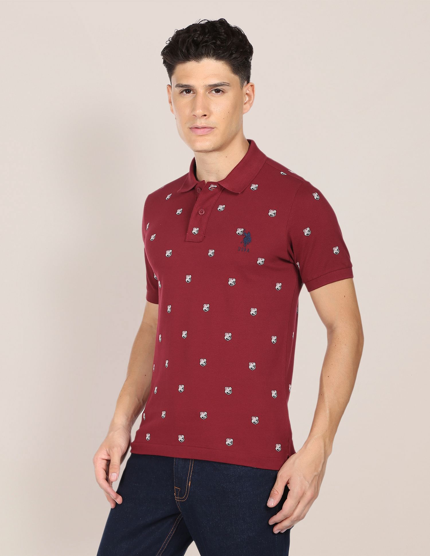 Shield Print Polo Shirt Dark Red - U.S. Polo Assn. India | Large