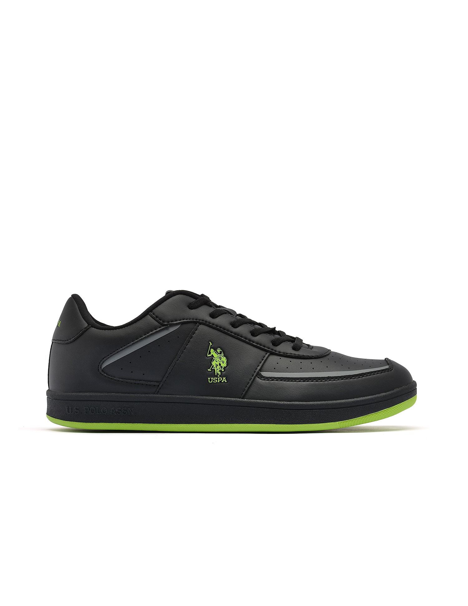 Men Solid Perforated Waylen Sneakers Black - U.S. Polo Assn. India | Large