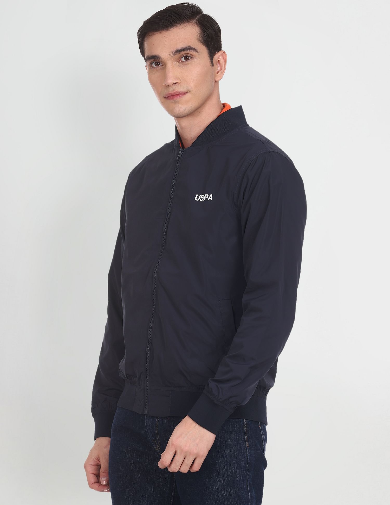 Solid Polyester Bomber Jacket Navy - U.S. Polo Assn. India | Large