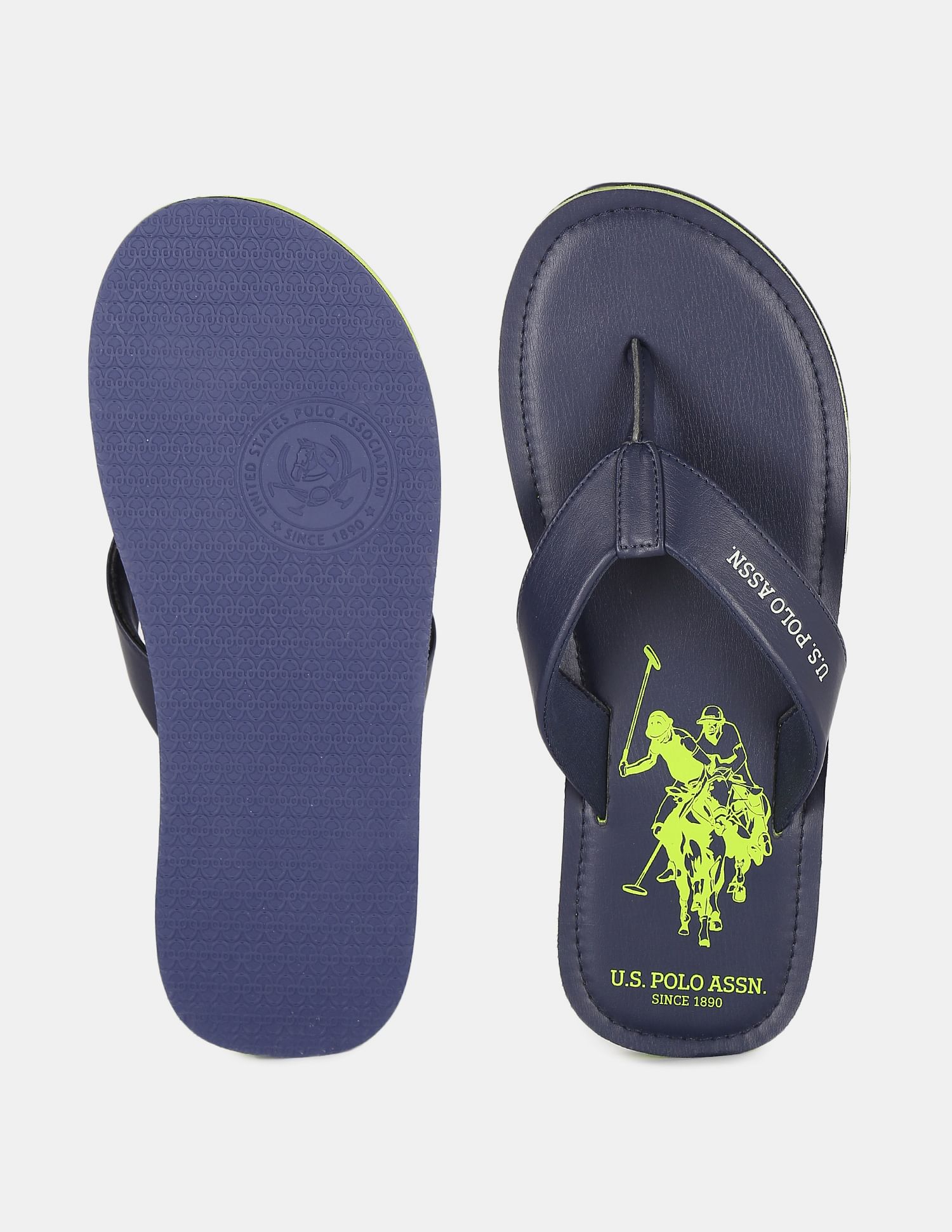 V-Strap Brand Print Non-Skid Irling Flip Flops Navy - U.S. Polo Assn. India | Large
