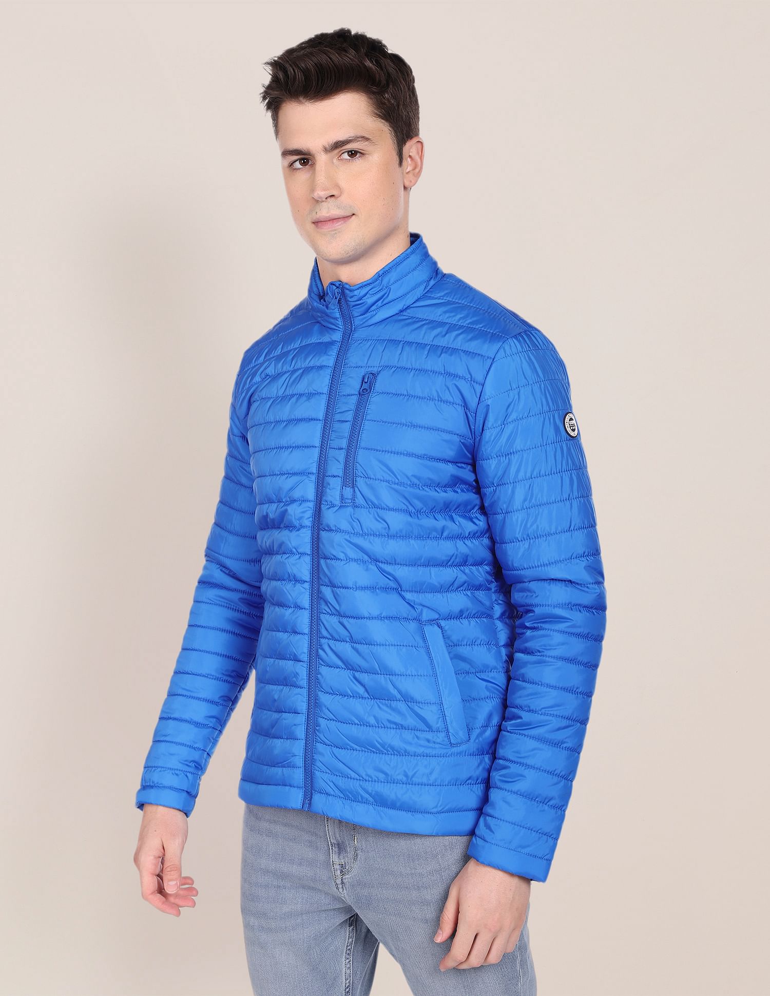 Solid Zip Up Quilted Jacket Blue - U.S. Polo Assn. India | Large
