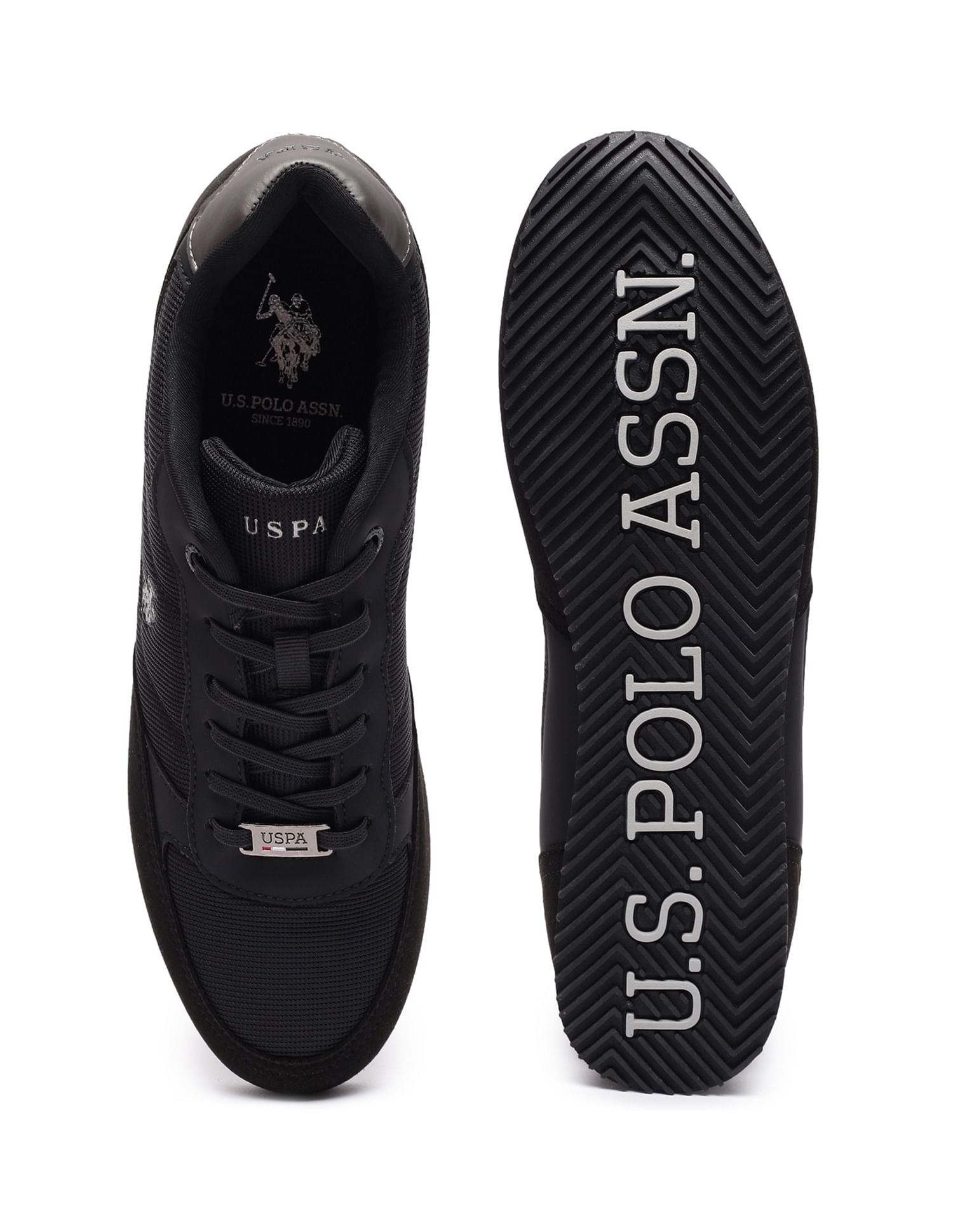 Men Round Toe Solid Eliza Shoes Black - U.S. Polo Assn. India | Large